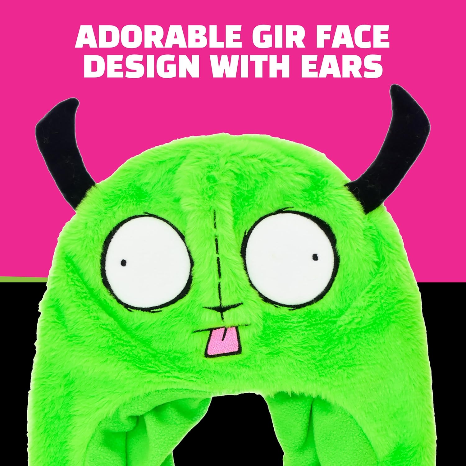 Invader Zim Beanie Hat, Gir Men's Cuffed Peruvian Winter Knit Cap with 3D Horns, Green, One Size - Image 3