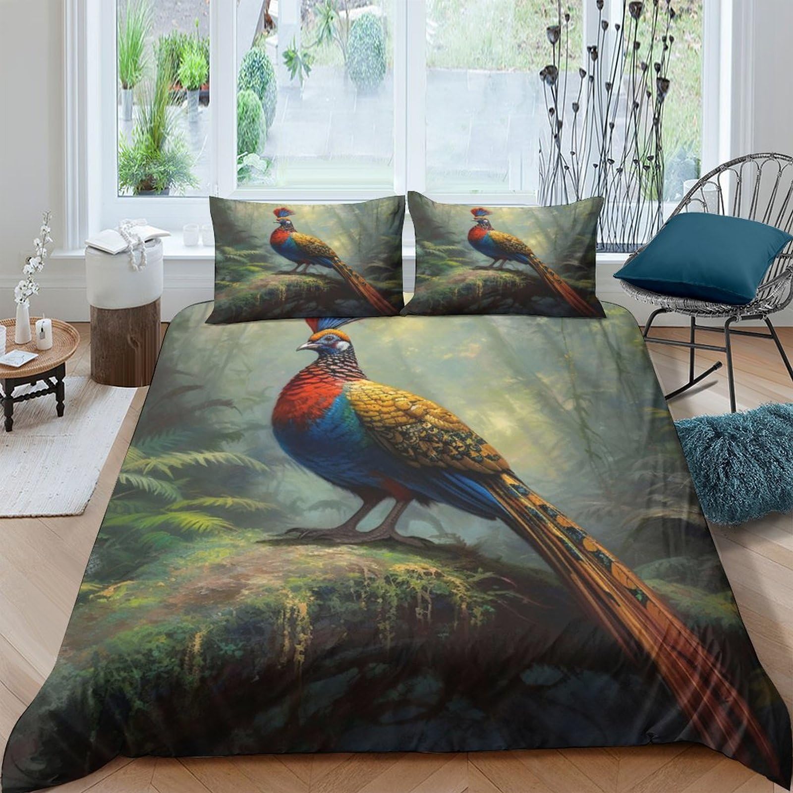 Ctjqhvkz Style-10 3D Printed Forest Pheasant Fitted Sheet Microfiber Soft Breathable Colorful Bird Mattress Cover For Bedroom Guest Room Decor Single（135X200cm）