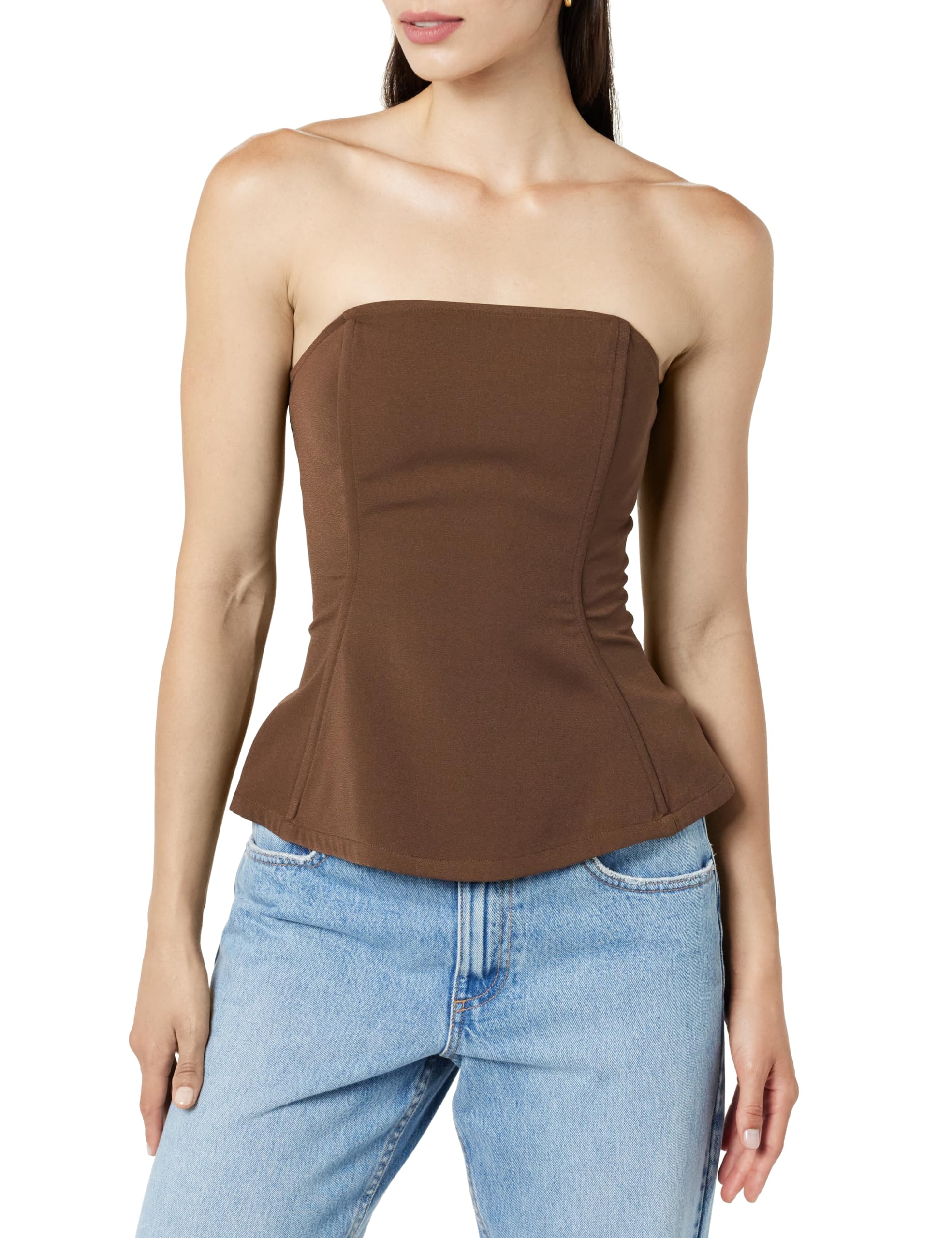 The Drop Women's Alejandra Strapless Corset Top, Coffee Bean, M