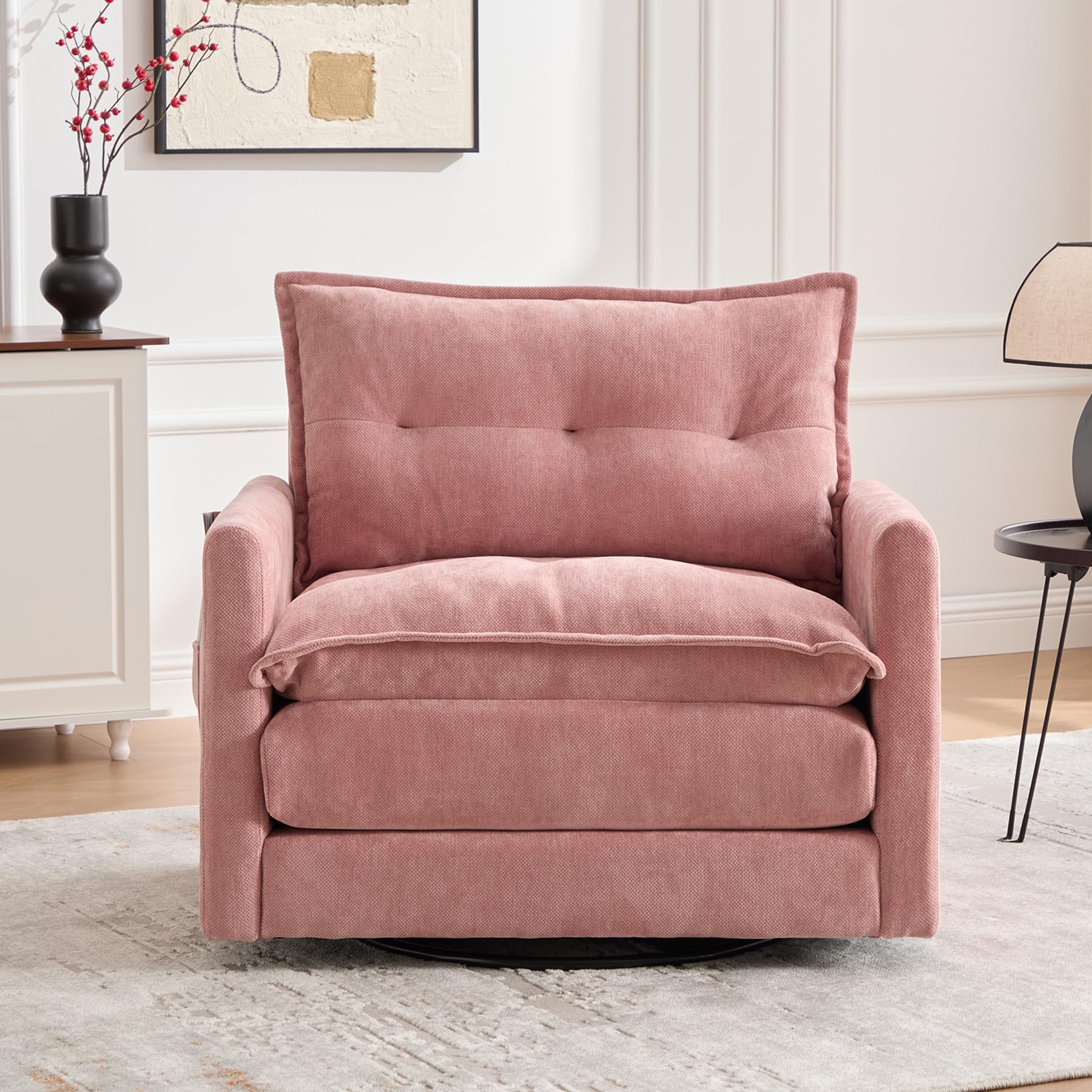 Modern Swivel Accent Chair - 360-Degree Rotating Boucle Barrel Chair With Open Back For Living Room Or Bedroom - View #13