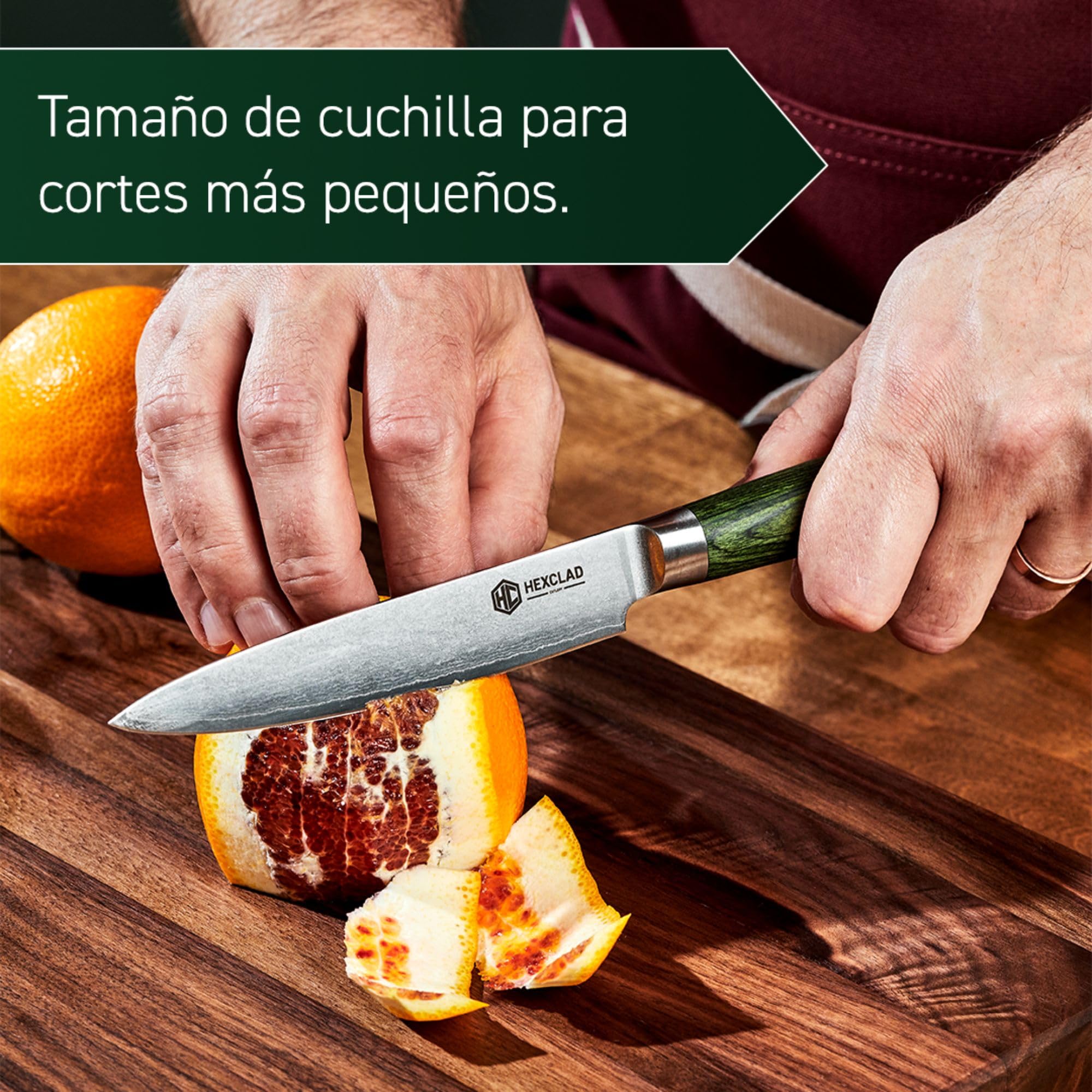 HexClad Utility Knife, 13 cm Japanese Damascus Stainless Steel Blade Full Tang Construction, Pakkawood Handle