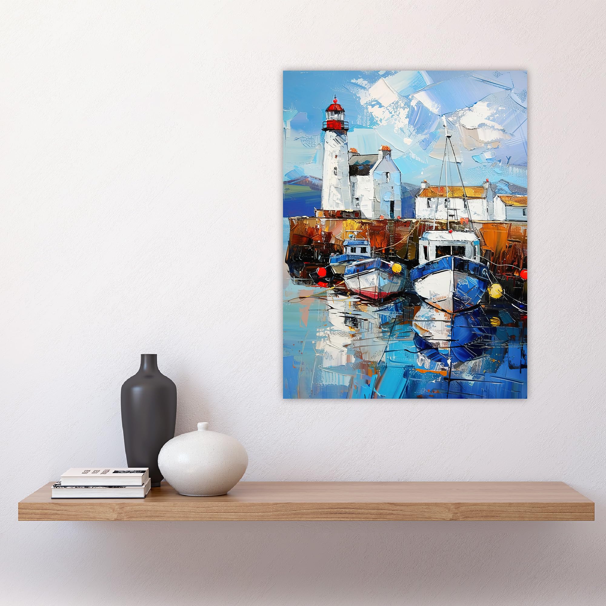 Artery8 Scottish Harbour Oil Painting Lighthouse Rustic Living Room Large Wall Art Poster Print Thick Paper 18X24 Inch - Image 4