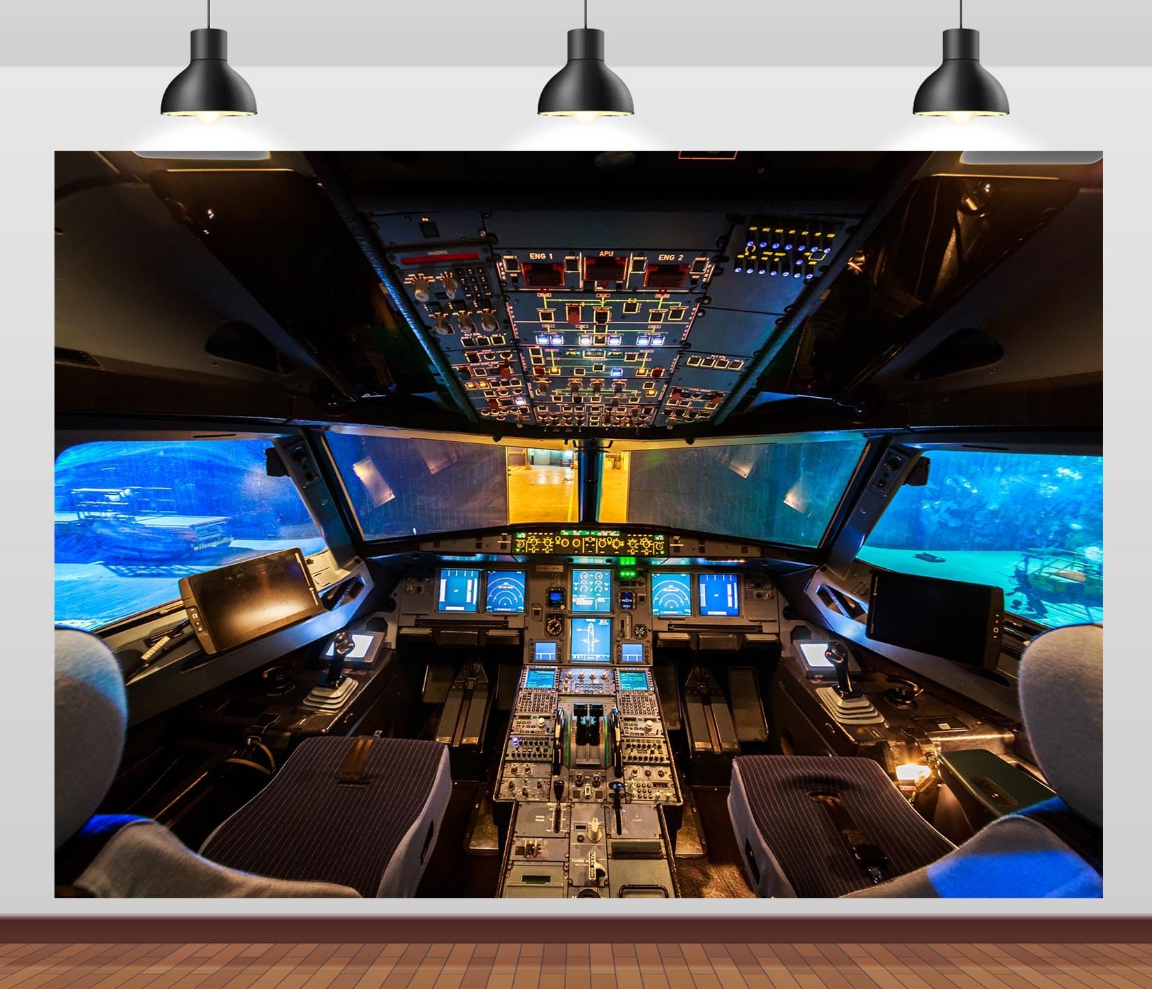 CORFOTO Aircraft Cockpit Backdrop Fabric 12x10ft Airport Airplane Passenger Flight Deck Cabin Background for Plane Theme Party Decor Flight Pilot