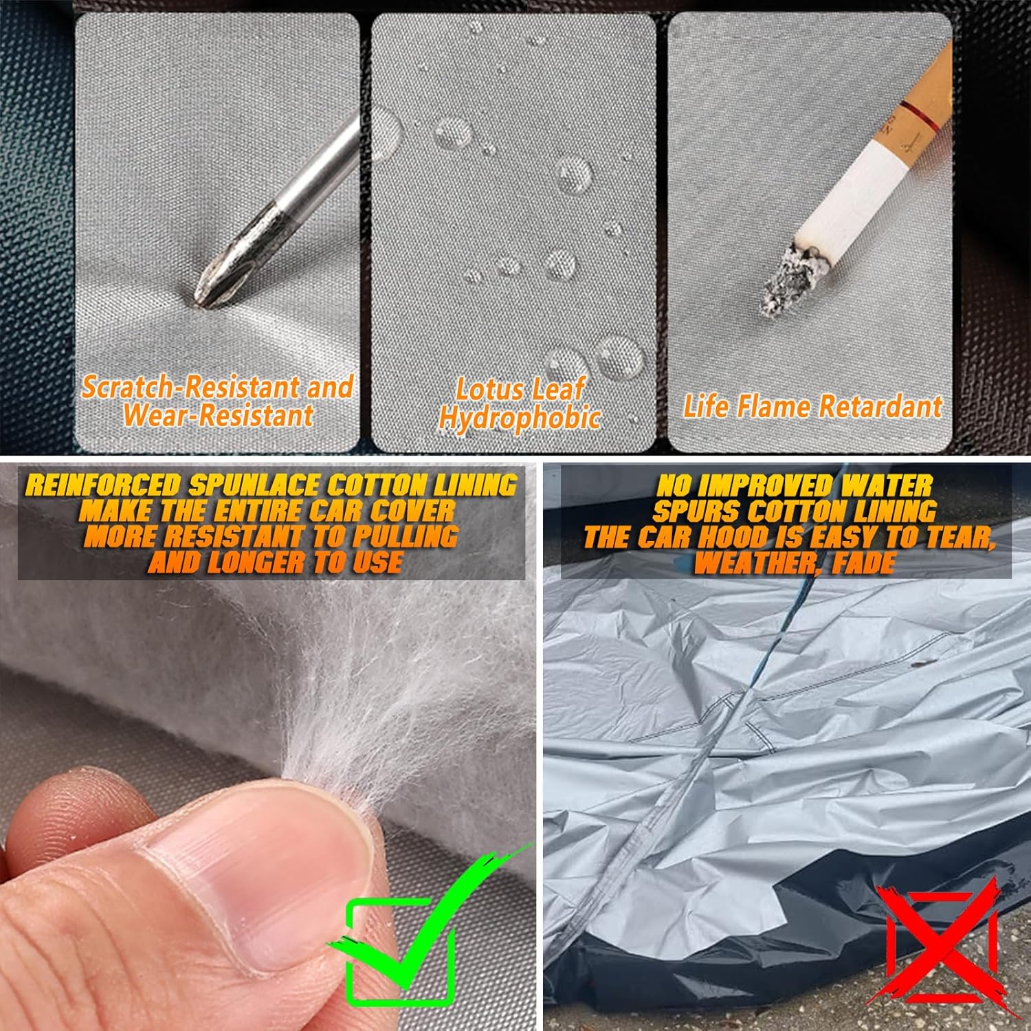 All Weather Universal Car Cover, Waterproof Snow Proof UV Proof Scratch Proof Bird Droppings Proof with Driving Cab Zipper, Fit for SUVs Body Length 214" to 236" - Silvery