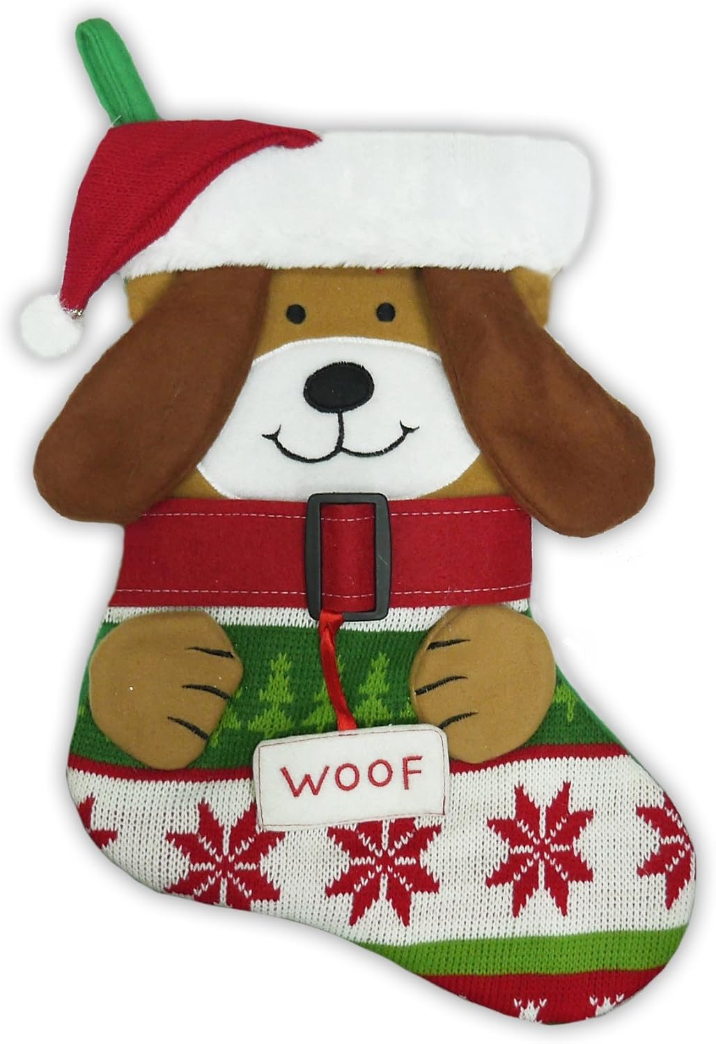 16.5” Knitted Pet Dog Christmas Stocking with Santa Hat, WOOF (Dog)