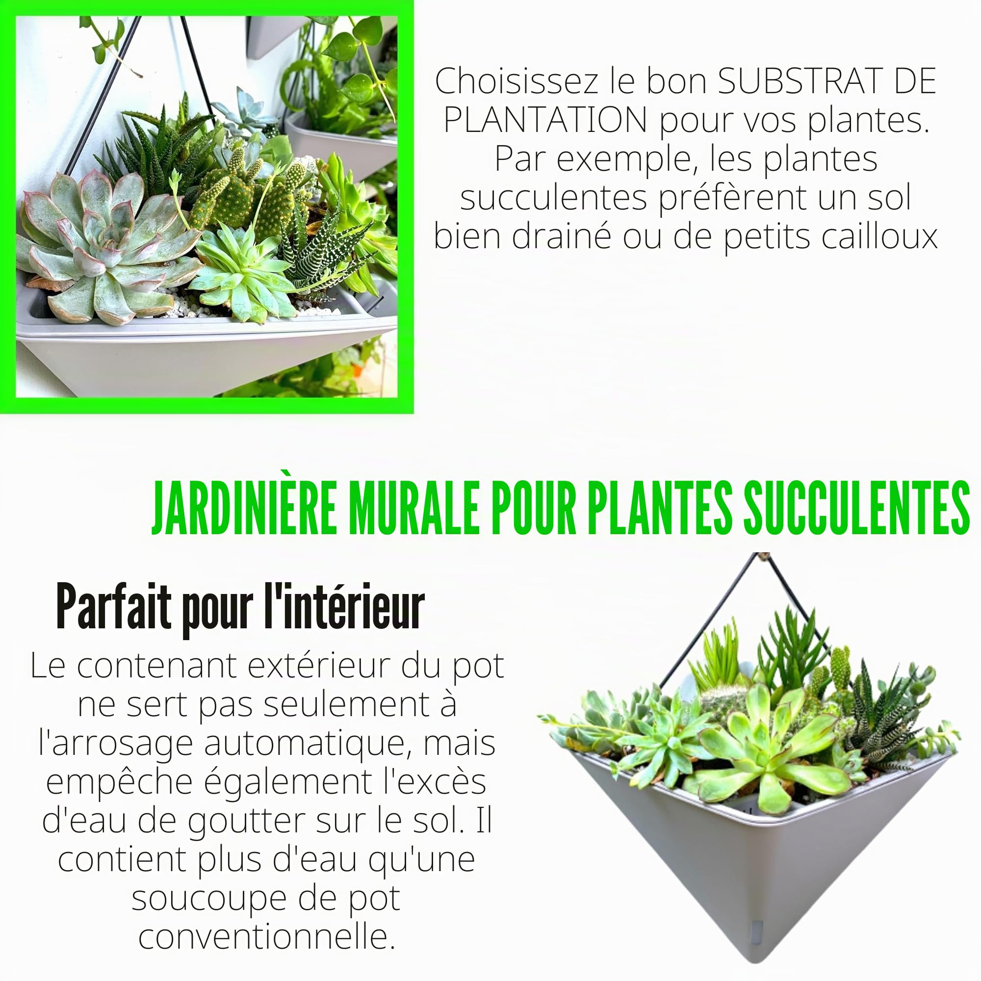 LaLaGreen Lot de 4 pots de fleurs muraux pour plantes d'intérieur – Grand vase à fleurs à arrosage automatique avec support en métal – Support mural moderne et élégant pour plantes grasses – 30,5 cm