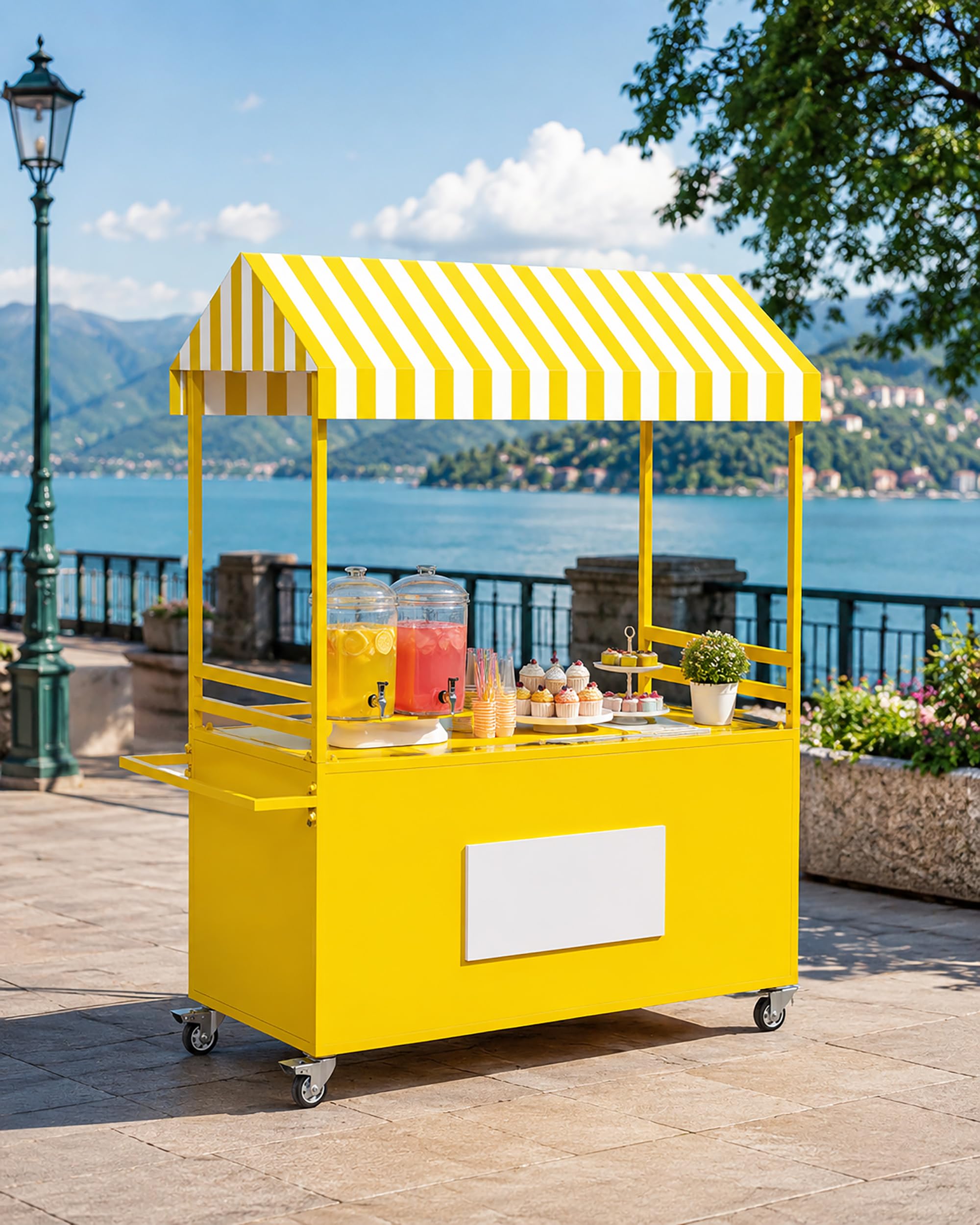 Tragbarer Verkaufswagen mit Überdachung, Dessert-, Süßigkeiten- und Eiswagen mit Rädern, Mobile Imbisswagen, Märkte, Straßenfeste und Veranstaltungen, Verkaufsstand