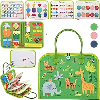 Busy Board for Toddlers & Kids - Learn life & fine motor skills – Preschool education travel toy – Montessori Toys for Boys Girls 2 3 4 5 6 year olds – Alphabet Numbers Shapes Colours & Board. Animals