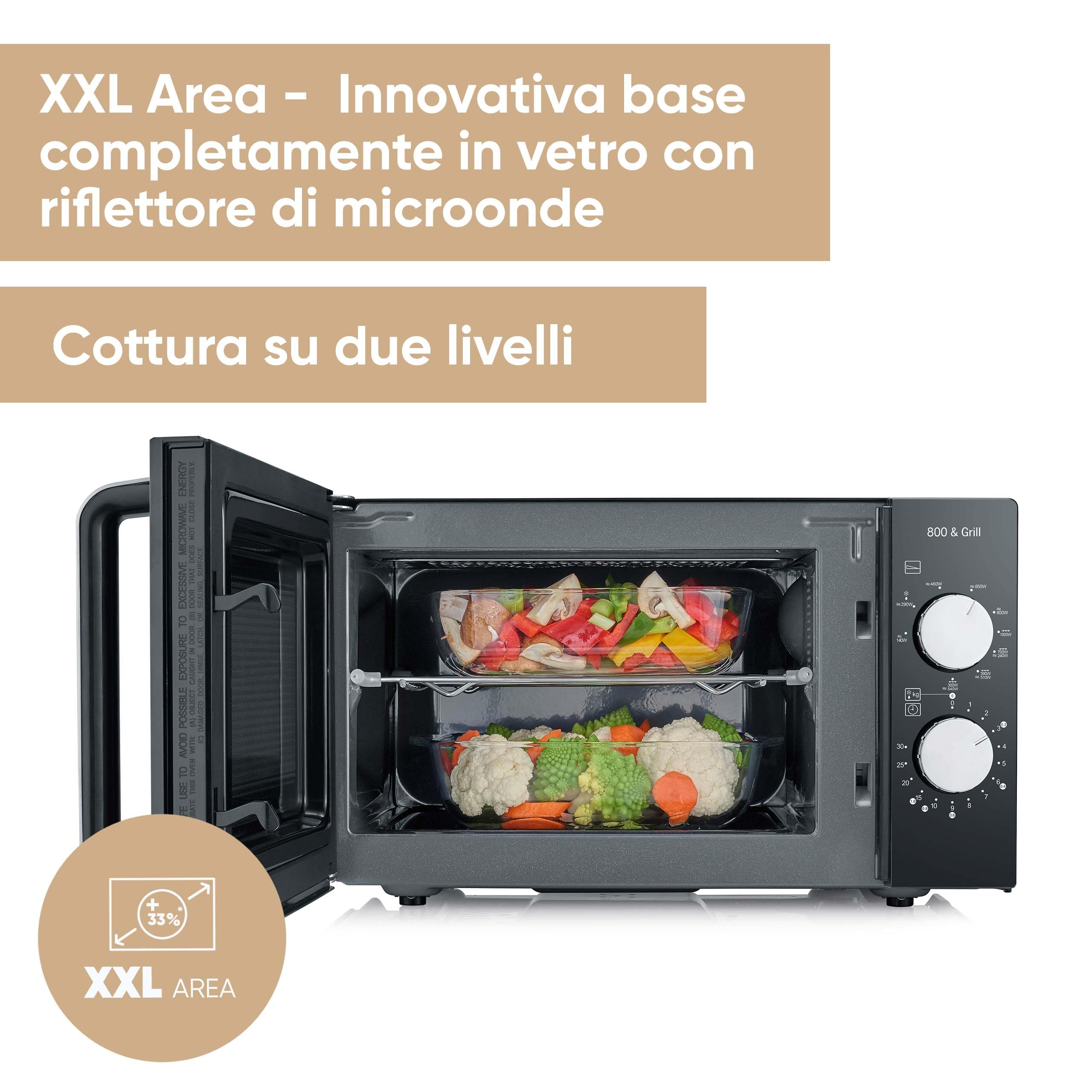 SEVERIN Forno a Microonde, 800W, 20 Litri, Fondo Piatto in Vetro, Senza Piatto Girevole, 6 Livelli Potenza, con Funzione Scongelamento, 46,5 x 39,5 x 27,5 cm, Nero/Acciaio Inox - MW 7761