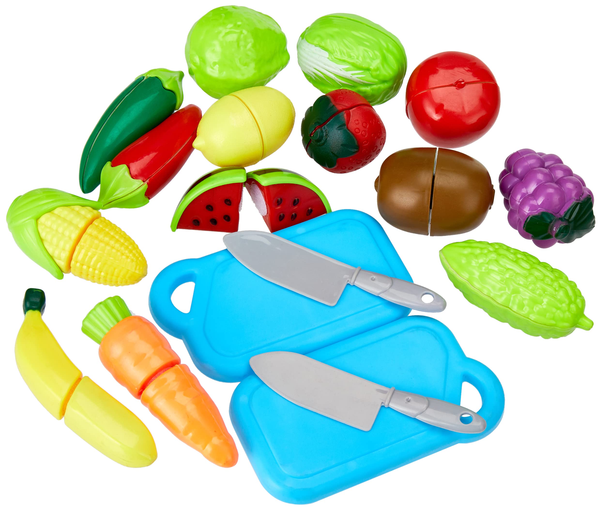 Amazon Brand - Jam & Honey Fruit and Vegetable Basket Toy for Kids|Pretend and Play Food Basket |Realistic Cutting and Slicing | Ideal for Kids Age 3+/7 Fruits/7 Vegetables/1 Chopping Board/1 Knife, - Image 3 thumbnail