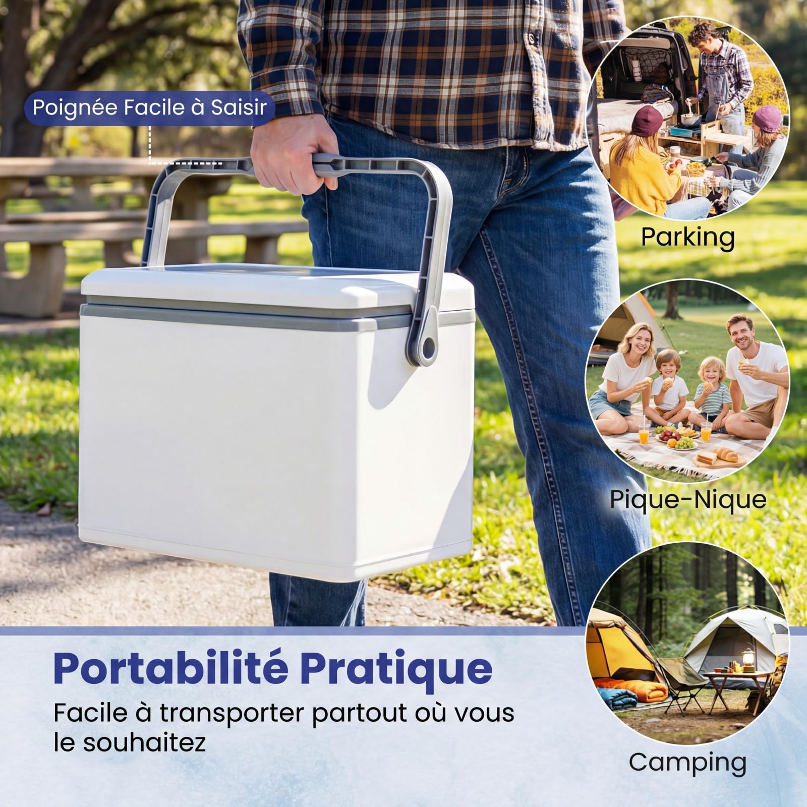 COSTWAY Glacière Isotherme Portable 12 L avec Poignée Ergonomique, Glacière Rigide Mobile Moulée par Injection, Étanche Gardant la Glace 3 Jours pour Camping, Pêche