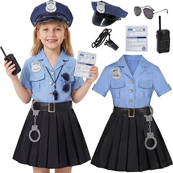 Koatobbor Girls Police Officer Costume Kids Cop Cosplay Outfits Uniform for Halloween Dress Up