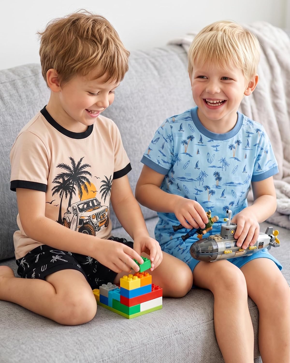 HONGTEYA Toddler Boys Clothes Cotton Kids Outfits Short Sleeve Set For 2-7T