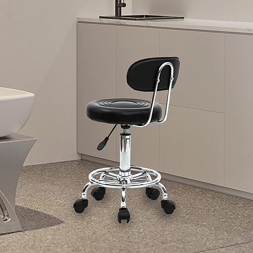 Miniatura 6 de Henf Taburete de masaje multiusos con cojín de respaldo y ruedas, sillas hidráulicas ajustables para oficina de dibujo, taburetes faciales para