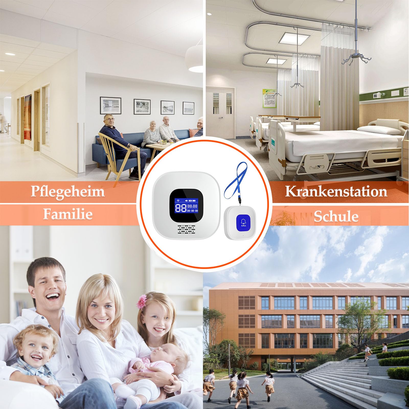 Salvavita Anziani, Pulsante Salvavita Anziani WiFi, App Tuya Smart/Smart Life per Ricevere Notifiche da Remoto, Adatto ad Anziani, Malati, Disabili, Bambini (1 Ricevitore + 3 SOS Pulsante)