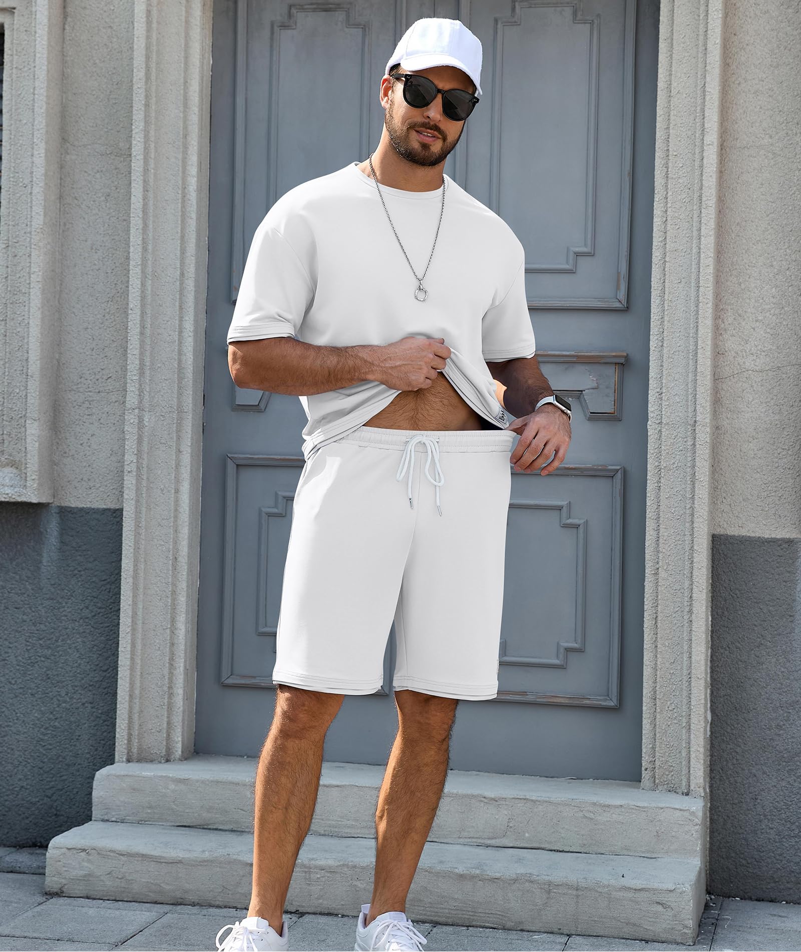 Ekaliy Elainone Ensemble d'été pour homme - T-shirt à manches courtes et short - 2 pièces - Sans plis - Avec bloc de couleurs - Combinaison de loisirs pour le quotidien et les vacances