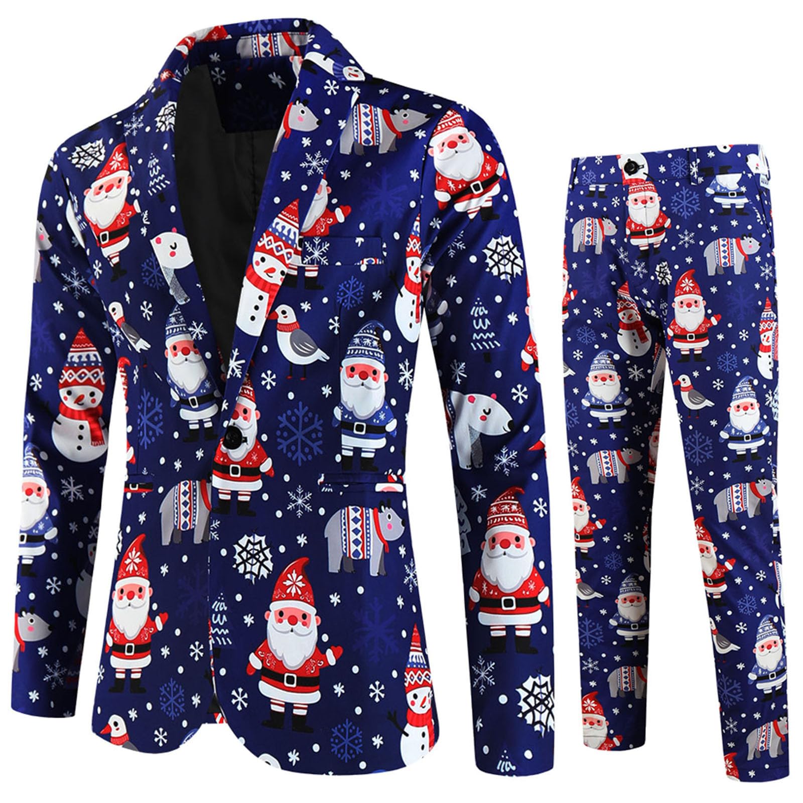 Weihnachten Anzug Herren 2 Teilig 1Mantel und 1Anzughose, Weihnachtsmantel Santa Lustig 3D Slim Fit Herrenanzug Anzüge Modern Christmas Anzüge Set Weihnachtsanzug Festlich Weihnachten Sakko Jacke