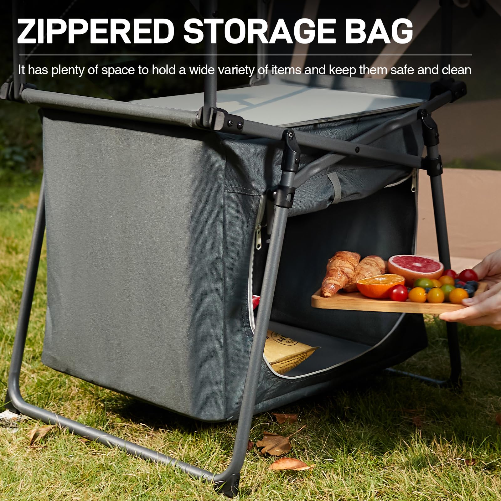 EVER ADVANCED Mesa de camping plegable portátil con bolsa de almacenamiento, mesa de parrilla con parabrisas para cocinar al aire libre, barbacoa, picnic y camping, incluye bolsa de transporte