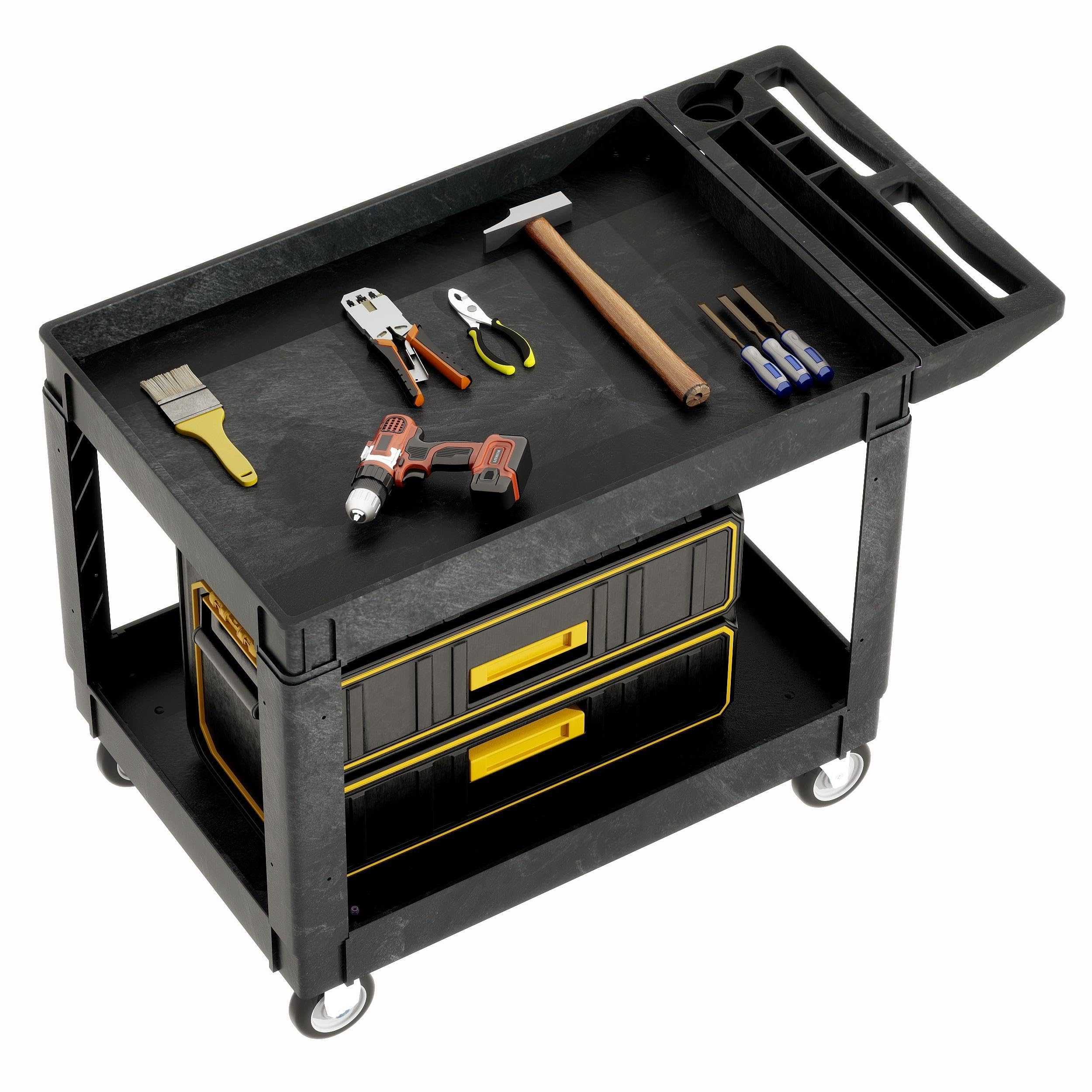 DWVO Utility Service Cart on Wheels 45 X 25 in, Heavy Duty Rolling Cart 550 LBS Plastic Work Cart for Warehouse Garage School & Office Cleaning