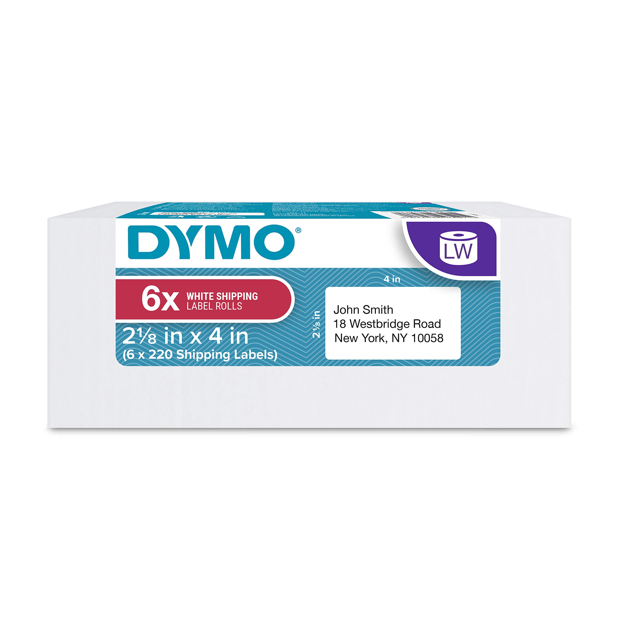 DYMO Authentic LW Standard Shipping Labels for LabelWriter Label Printers, White, 2-1/8" x 4", 6 rolls of 220 (1320 Total)