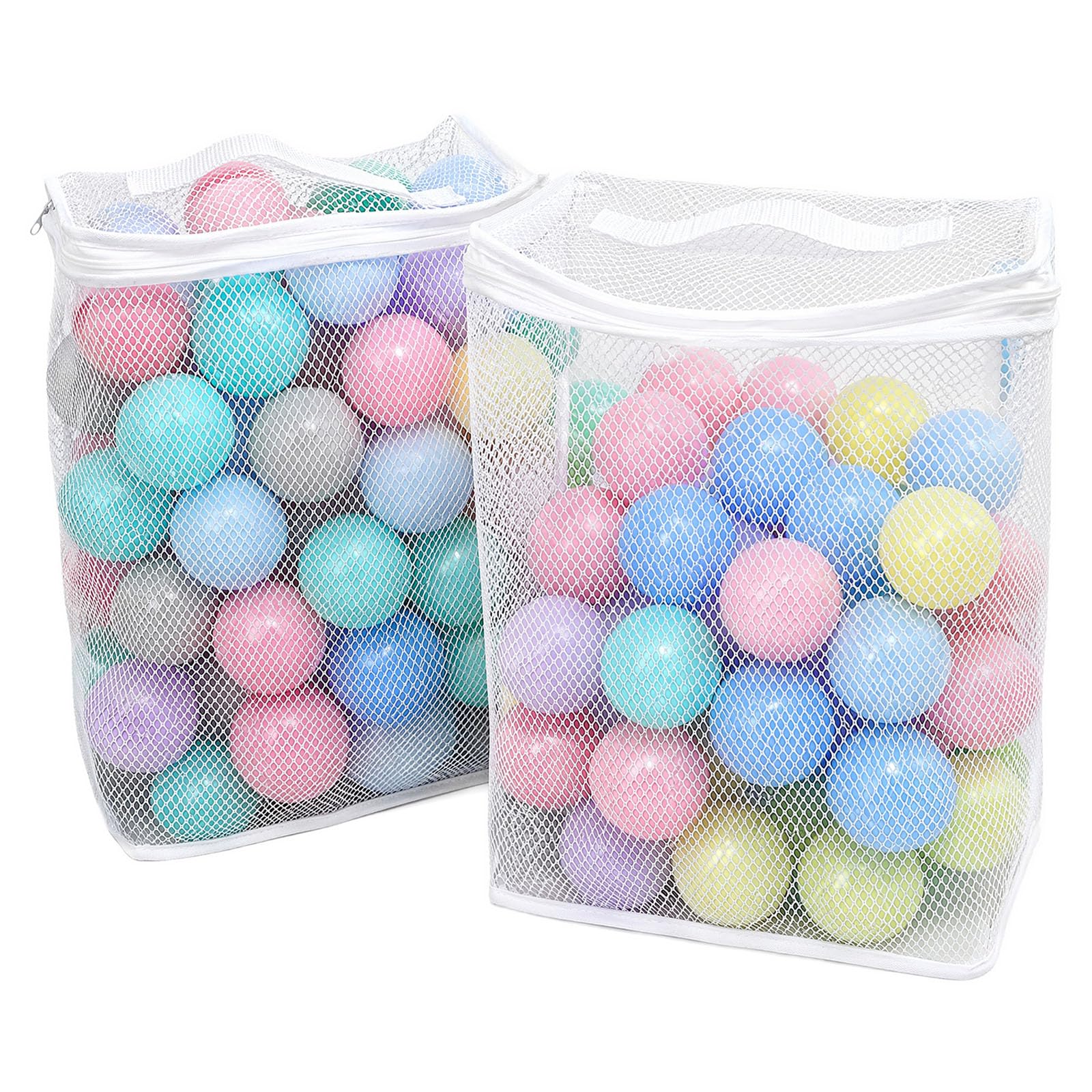 2PCS Ball Pit Balls Bags, Reusable Mesh Storage Bag for Colorful Ocean Pool Toys, Multicolored Pit Balls,8.2 x 14.6 x 16.5 Inches Durable Foldable Organizer for Playpen Home Travel (No Balls)