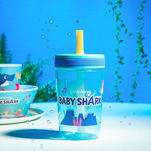 Miniatura 9 de Zak Designs - Juego de vasos Baby Shark Kelso de 15 onzas sin BPA tapa de rosca con popote hecha de plástico duradero y silicona paquete perfecto