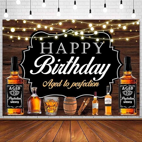 Sensfun Telón de fondo de cumpleaños de whisky envejecido a la perfección, decoración de fiesta de cumpleaños, barril de cigarro, fondo vintage de