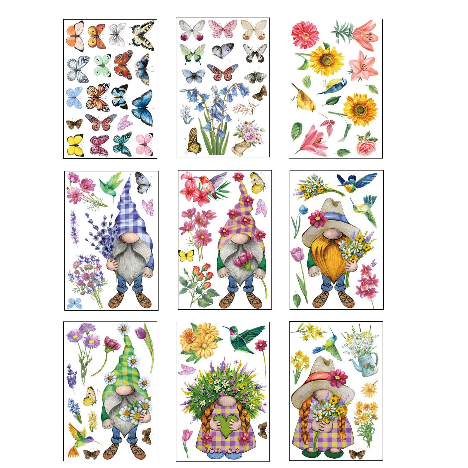9 Sheets of Window Decals with Beautiful Flower and Butterfly Cling Double Side Faceless Toy Cling Cute Window Decals