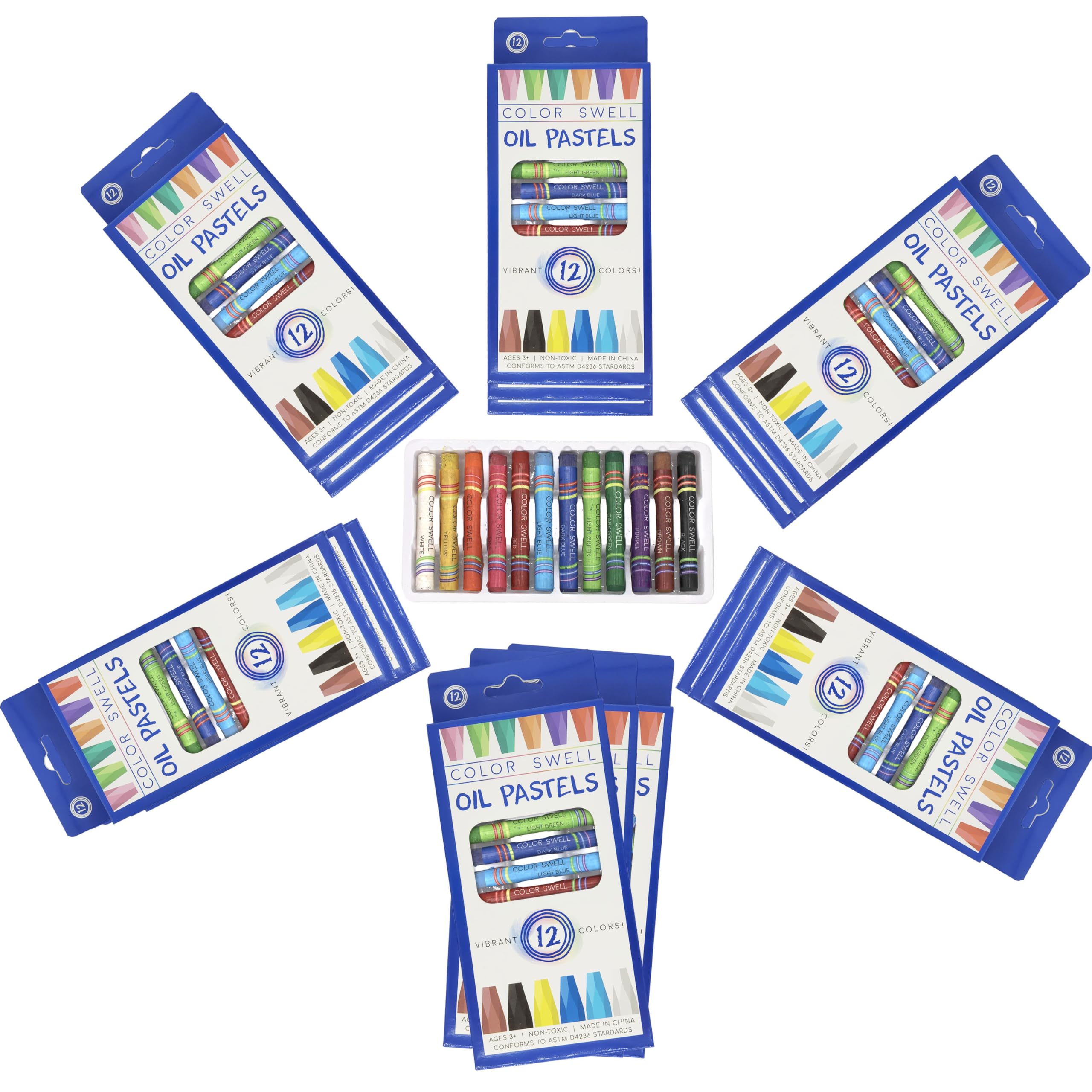 Color Swell Ölpastellkreiden – 18 Packungen mit 12 Ölkreiden pro Packung (insgesamt 216 Ölpastellkreiden) mit runden Spitzen – Ölkreiden