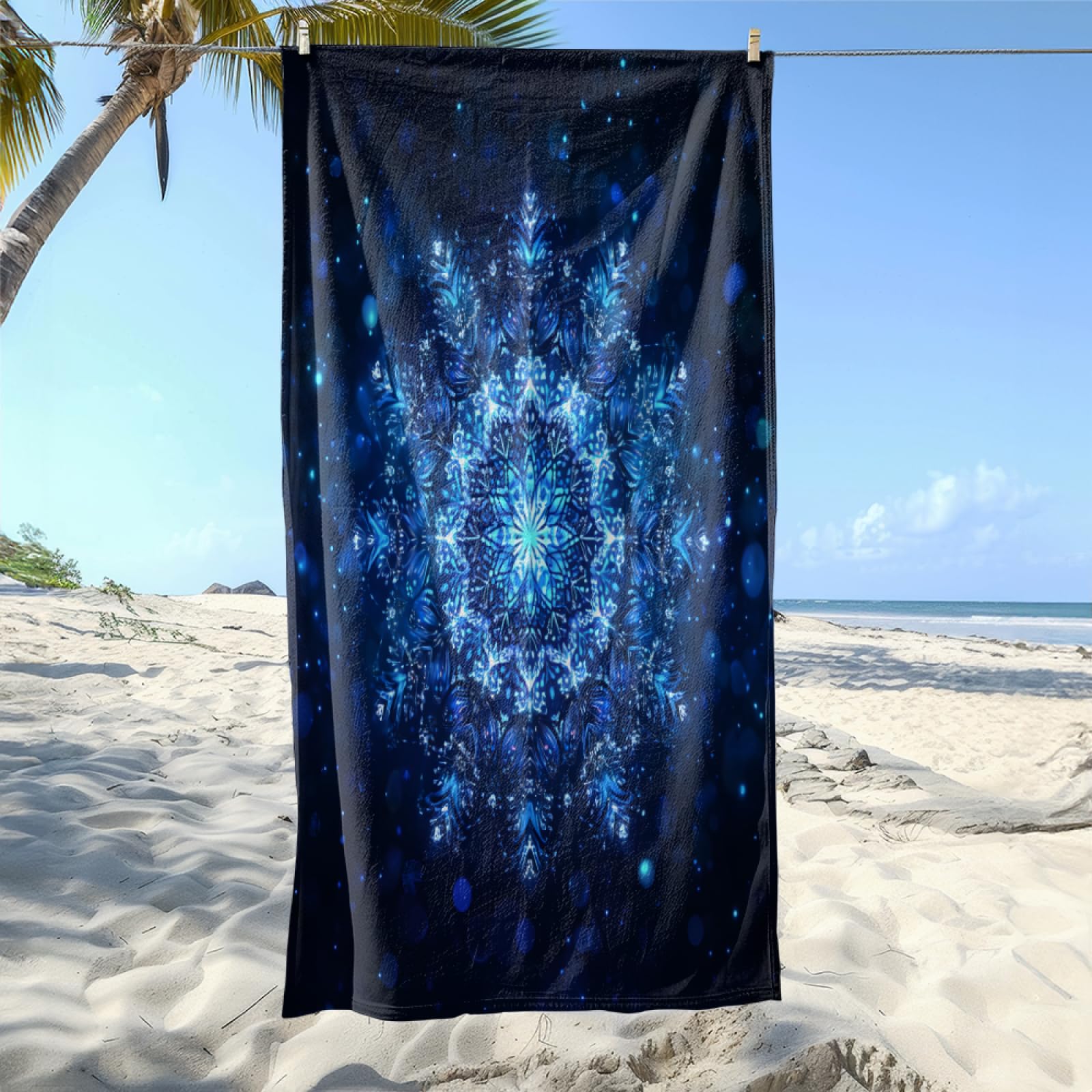 Toalla Playa Azul Negro Toalla Playa Grande Piscina Microfibra Toallas Baño Sin Arena Beach Towel Absorbente Secado Rápido Toallas de Baño Ducha para Viajes,Natación,Camping 150x200cm