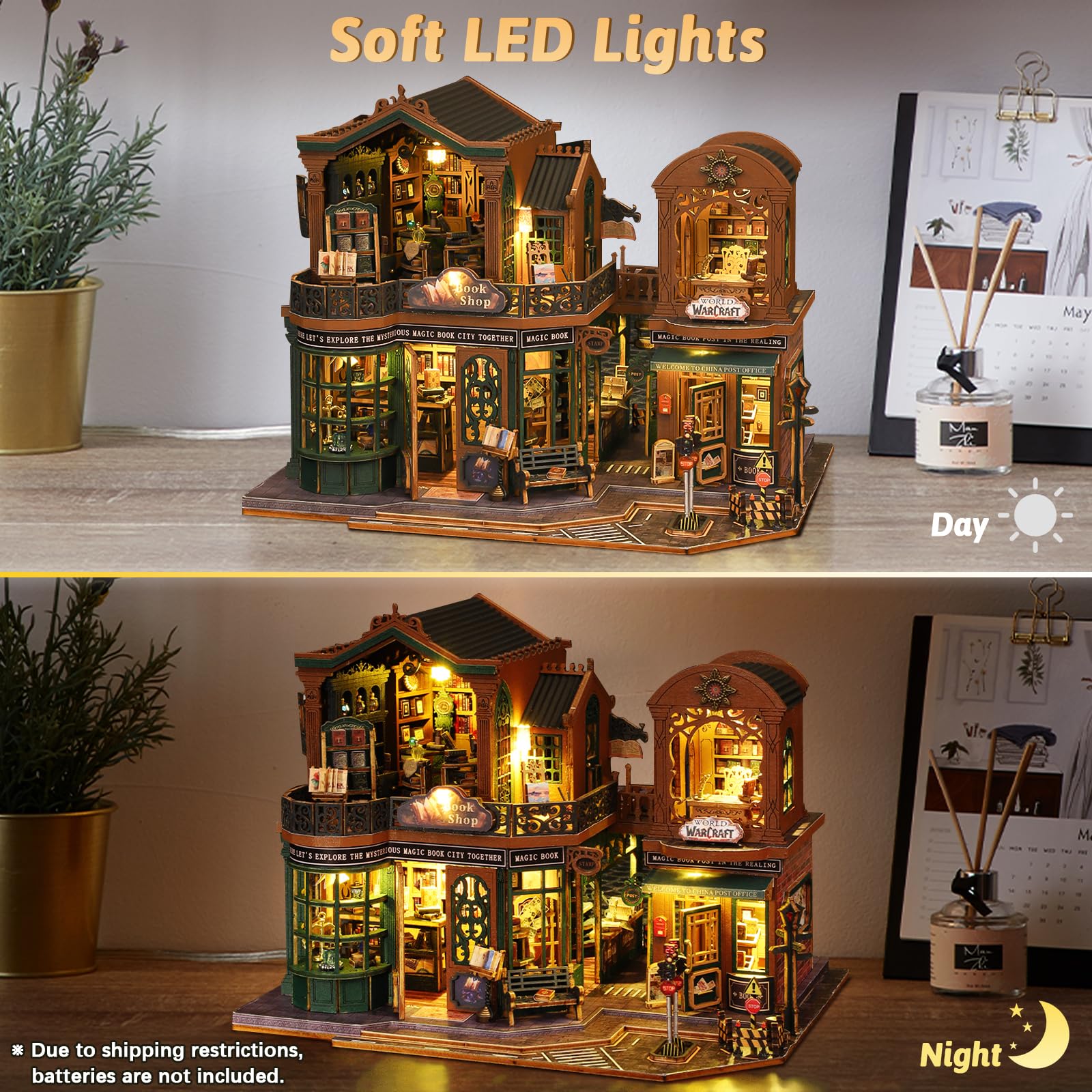 DIY Miniatur Haus, Mini 3D Holzpuzzle Puppenhaus Modell Set mit LED Spieluhr, Twilight Book City Tiny Haus Bücherregal Deko Bastelset, Geburtstag Geschenk für Erwachsene Frauen Männer