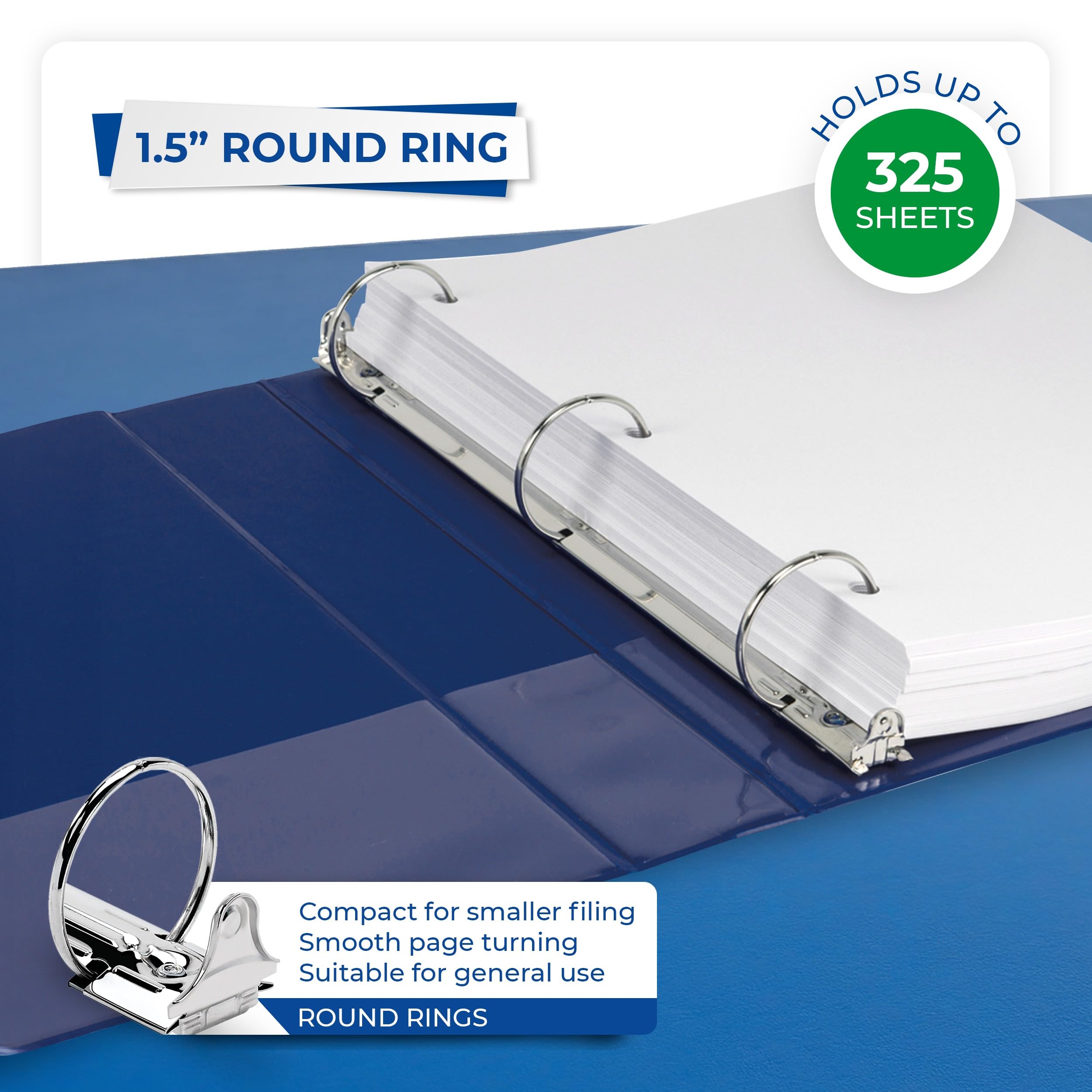 Samsill Raccoglitori a 3 anelli da 3,8 cm, realizzati negli Stati Uniti, con anello rotondo economico, copertina trasparente, capacità 325 fogli, per scuola, casa, ufficio, blu, confezione da 12