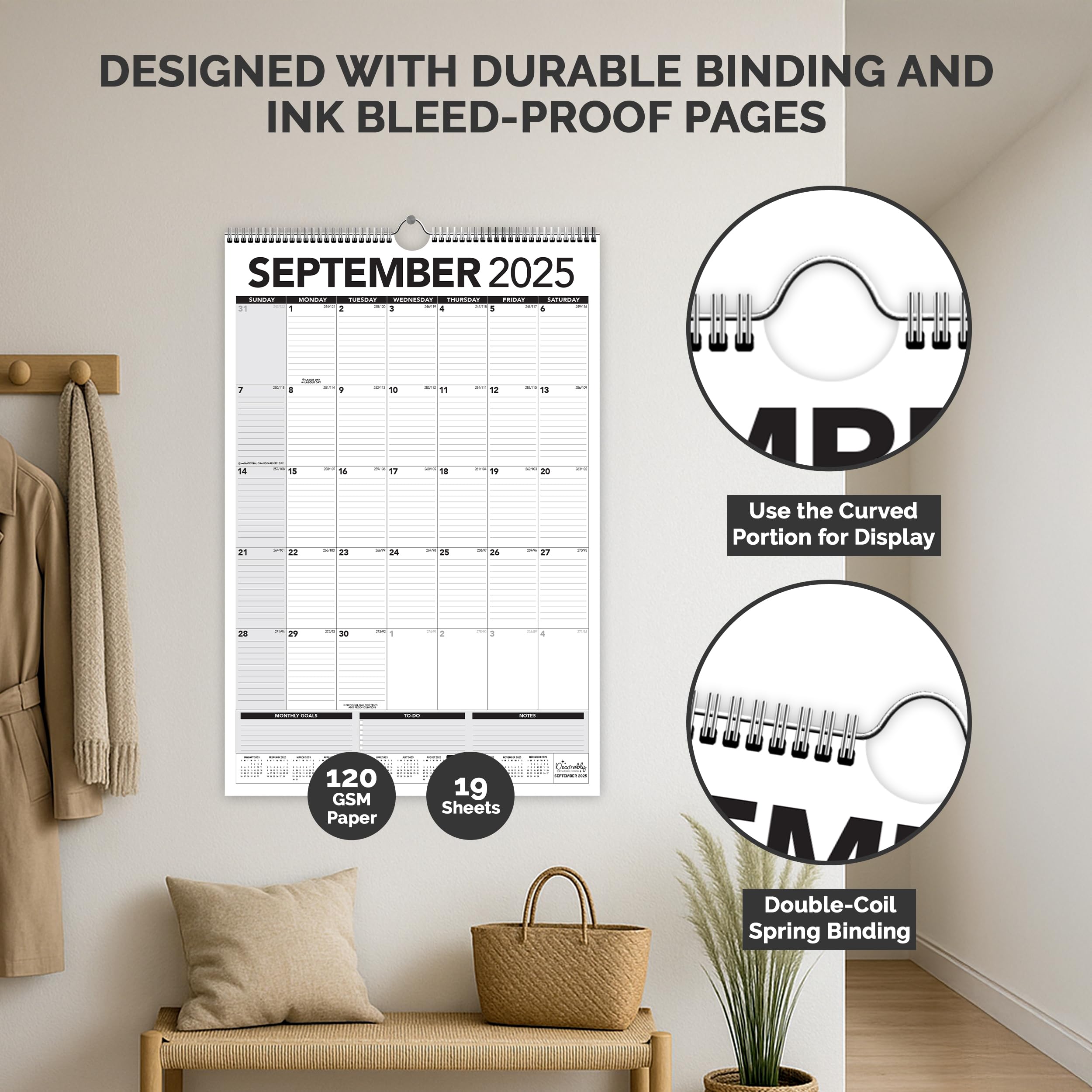 Amazon | 小さな壁掛けカレンダー - 11 x 8.5インチ - カラフルな