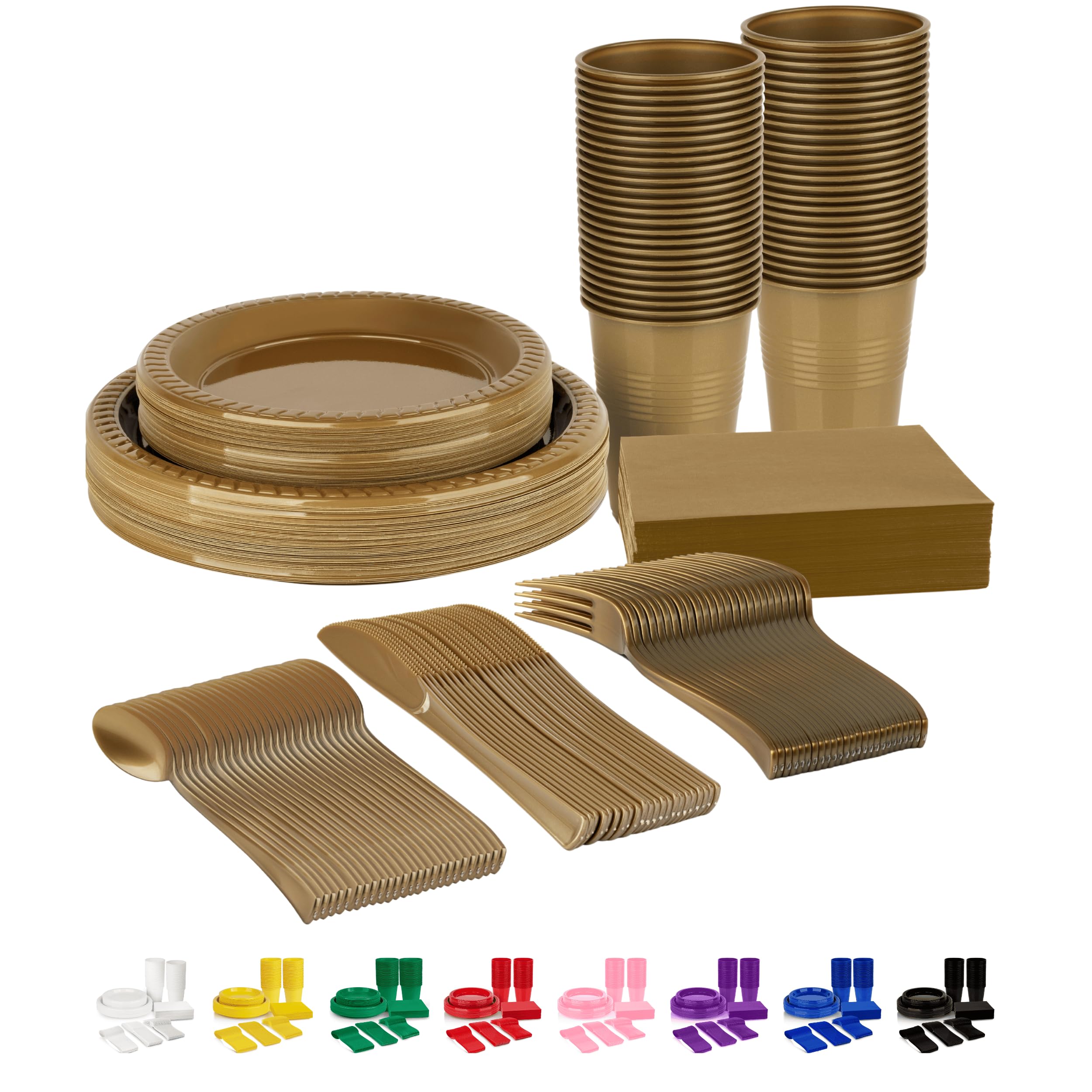 Grandipity 350 Piece Gold Disposable Dinnerware Set, Includes 50 of Each: 9