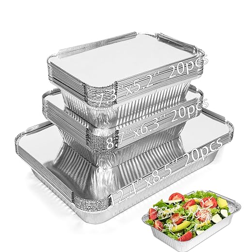 60 Pack Aluminum Pans with Lids,2200ml(4.4LB)/1100ml(2.4LB)/700ml(1.5LB) Foil Pans with Lids,Aluminum Foil Pans,For Catering,Meal Prep and Takeout.