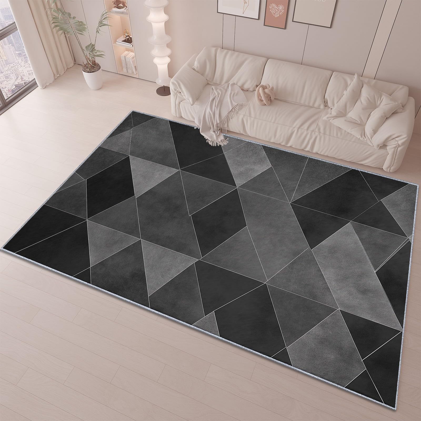 Ciemnoszara flanelowa bieżnia geometria trójkąt wzór bieżni salon Chambre Salle à Manger zmywalna bieżnia na bieżnię 120 x 170 cm anty-zgnieciona pula Court nadruk z tapisu