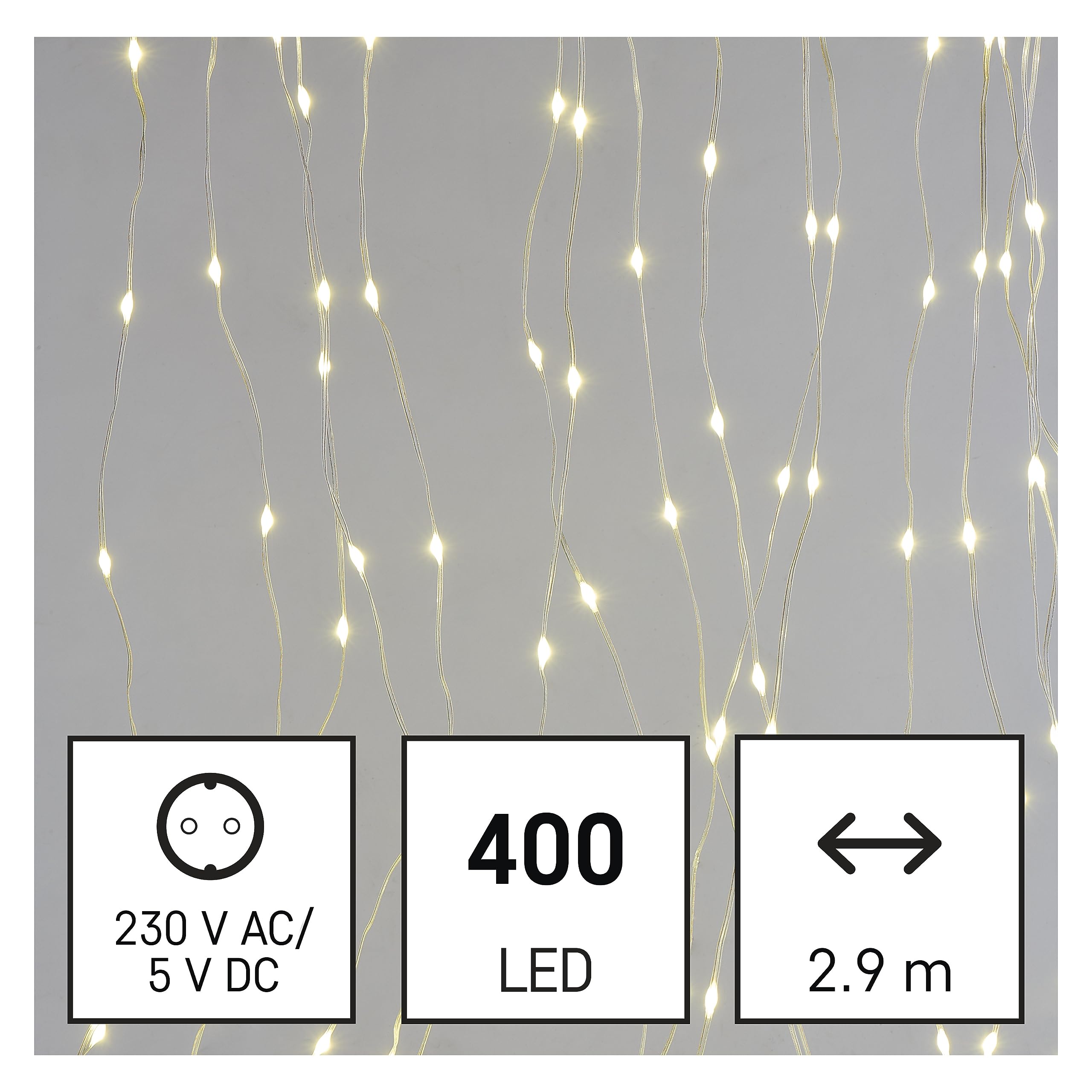 EMOS LED-Lichtervorhang, 400 LEDs Drop Lichterkette, 2,9m lange Weihnachtslichterkette + 3m Zuleitung inkl. Netzteil, 8 Lichtmodi, für Partys, Weihnachten, warmweiß, IP44 für Innen und Außen