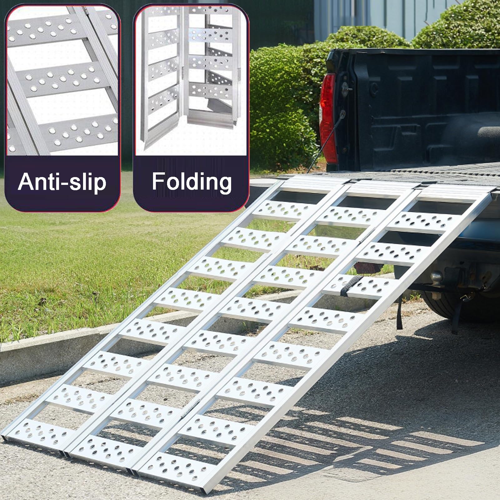 44,8 Pouces Élargi Aluminium Chargement Rampes Pour Ramassage Camions, Pliage Moto Rampe 1499LBS Capacité, Camion Vélos VTT Trottinettes