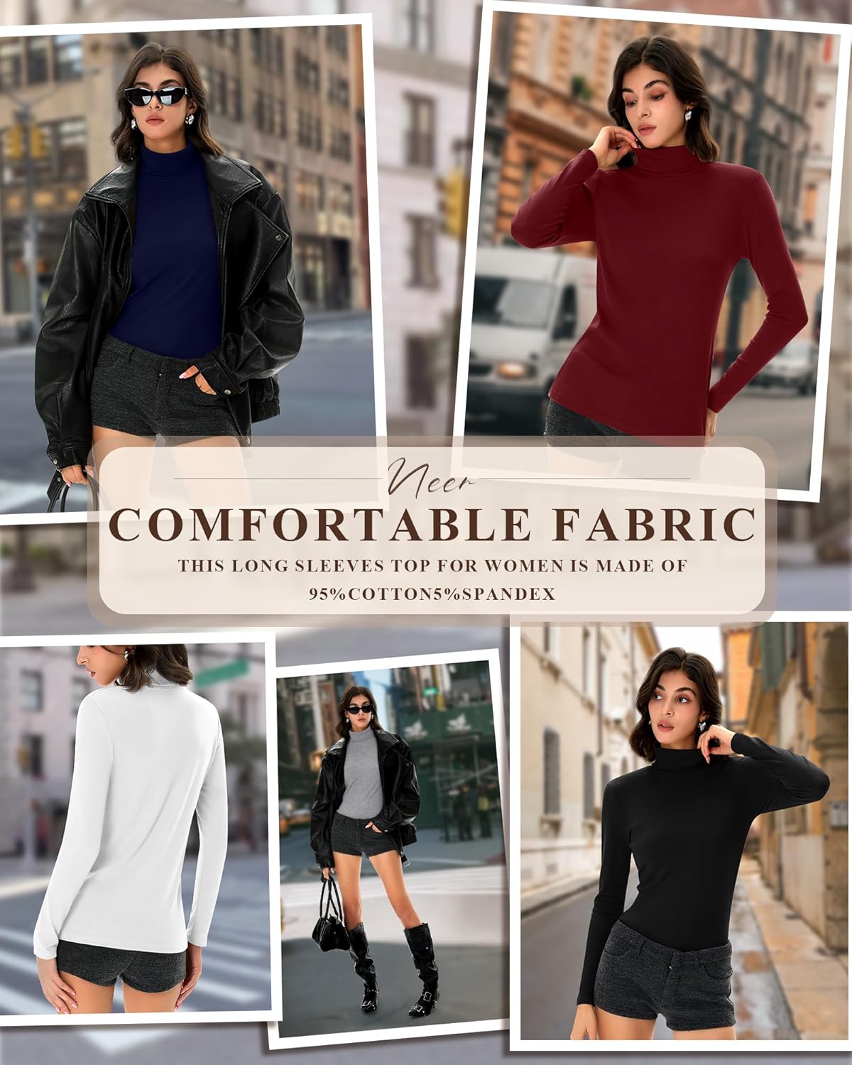 Neer 5 Pack Women's Turtleneck Long Sleeve Tops Basic Thermal Cotton Underwear Base Layer Fall Winter Shirts Multipack - Image 6