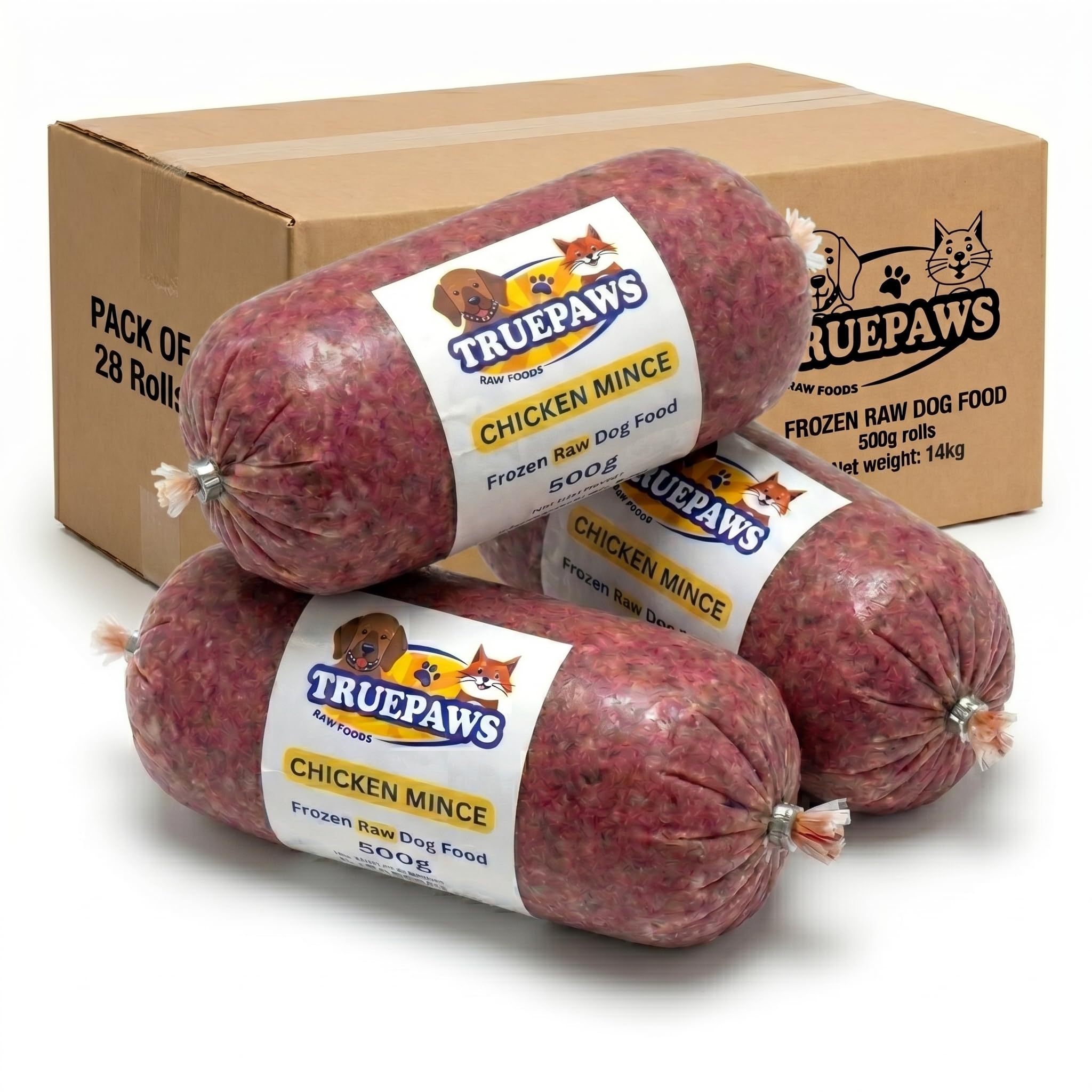 Truepaws Raw Foods Premium Quality High-Protein Dog Food - Frozen Chicken Carcass Mince - 14kg (28 × 500g) - Natural & Grain-Free Complementary Meal for Dogs-Chicken Flavour