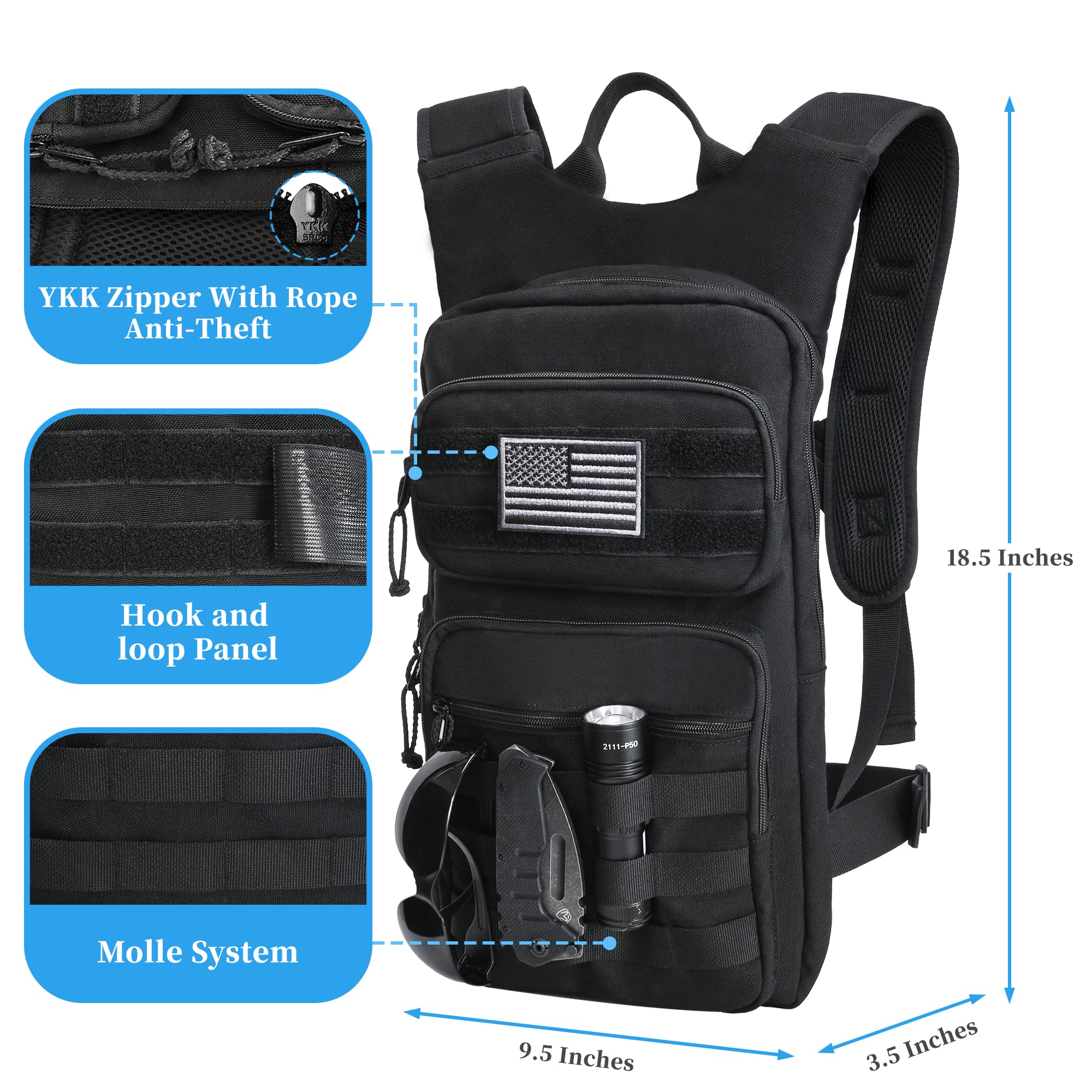 Condition photo showing New/Like New for Tactical Hydration Backpack,tactifans Water Backpack with 3L Water Bladder,Tactical Molle Hydration Pack for Men Women,Hydration Pack Backpack for Hiking,Running,Hunting,Biking