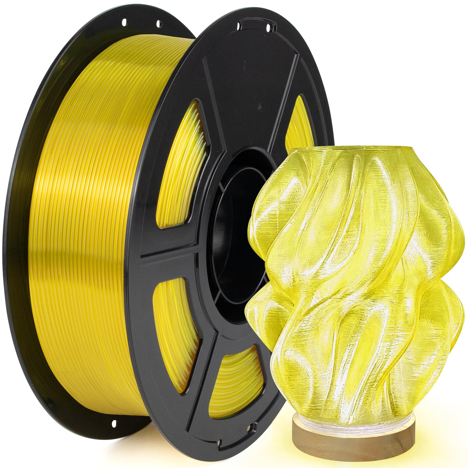 IEMAI Filamento PETG transparente de 1.75 mm, filamento amarillo transparente para impresora 3D de hasta 600 mm/s, excelente dureza y transparencia, carrete de 1 kg para decoración del hogar y