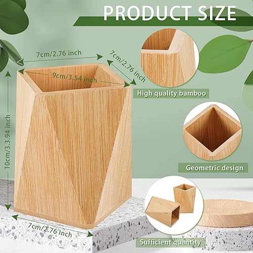 Miniatura 2 de Henoyso 2 soportes de bambú para lápices, soporte geométrico para lápices, para escritorio, soporte para lápices de madera, soporte geométrico,