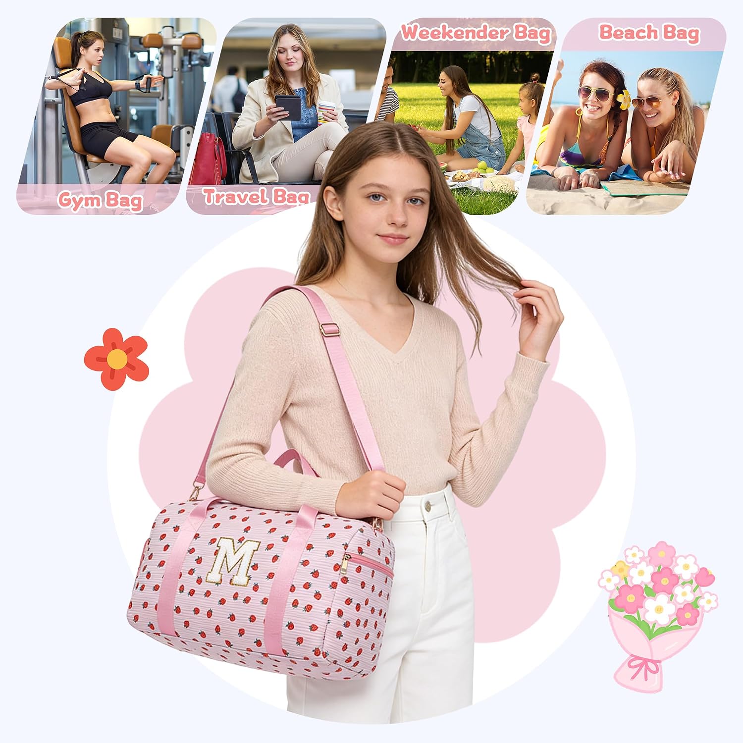 I IHAYNER Initial Dance Bag for Girls Women, Small Lace Gym Sport Yoga Cheer Ballet Bags Personalized Birthday Gift for Girls (S, Large) image 4