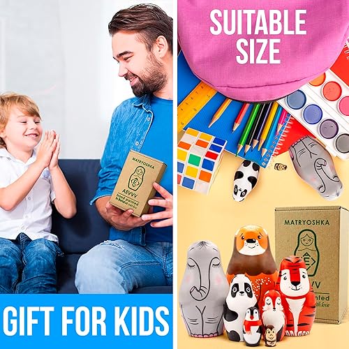 Miniatura 6 de AEVVV Matryoshka original ruso Set 7 piezas - Lindas muñecas de anidación de animales salvajes