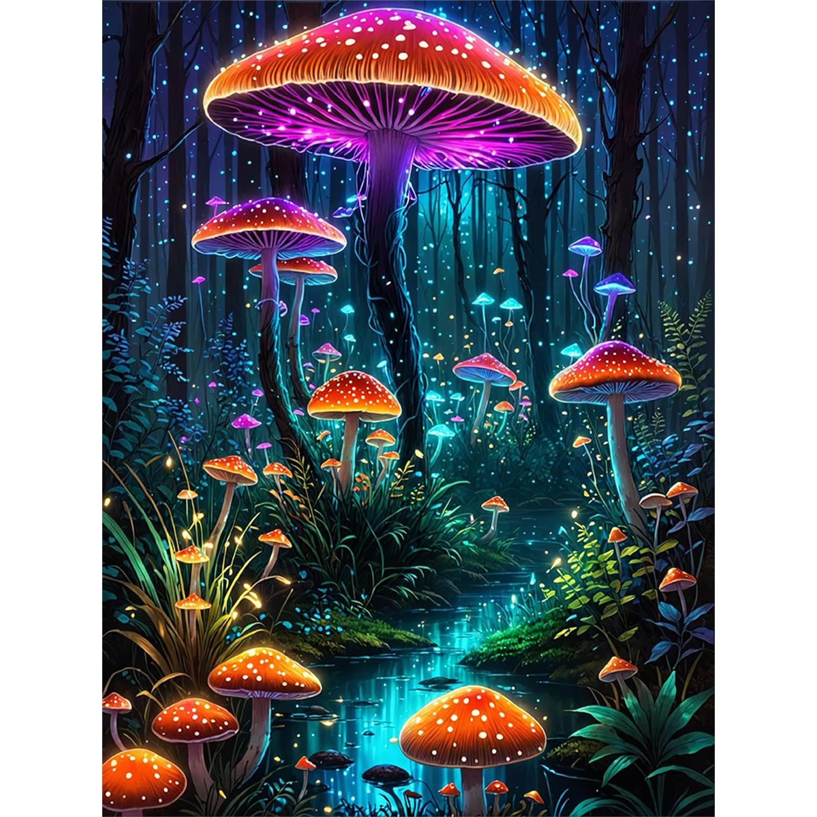 Fountor Mushroom Diamond Art Kits Adults Beginner, Fantasy Mushroom Diamond Painting Kits for Adults, 5D DIY Gem Art Kit for Home Wall Decor 30x40 cm
