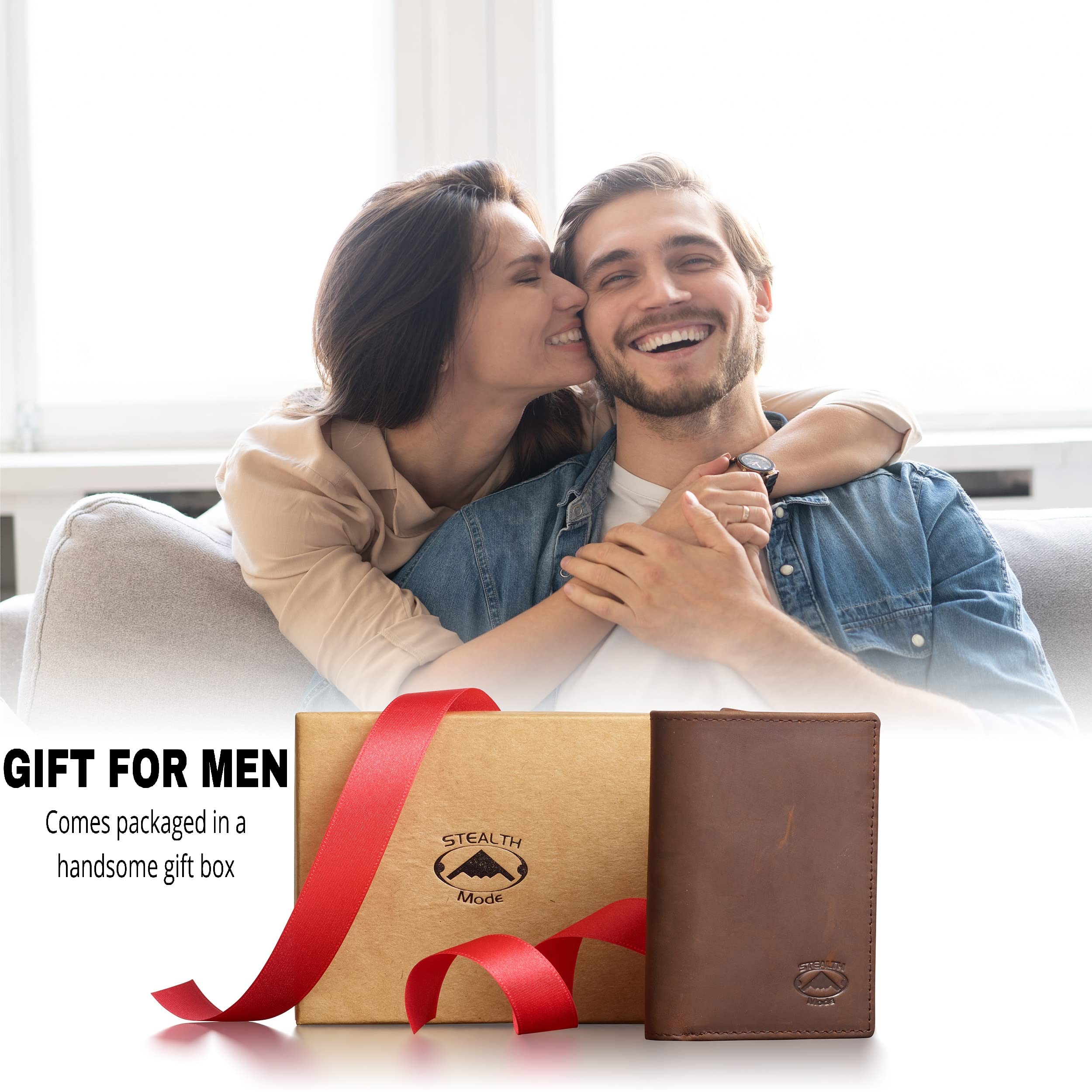 Billetera triple – Cartera con bloqueo RFID con soporte para identificación – Funda de cuero para dinero, tarjetas de crédito – Organizador para hombre, billetera dividida, protección de 6