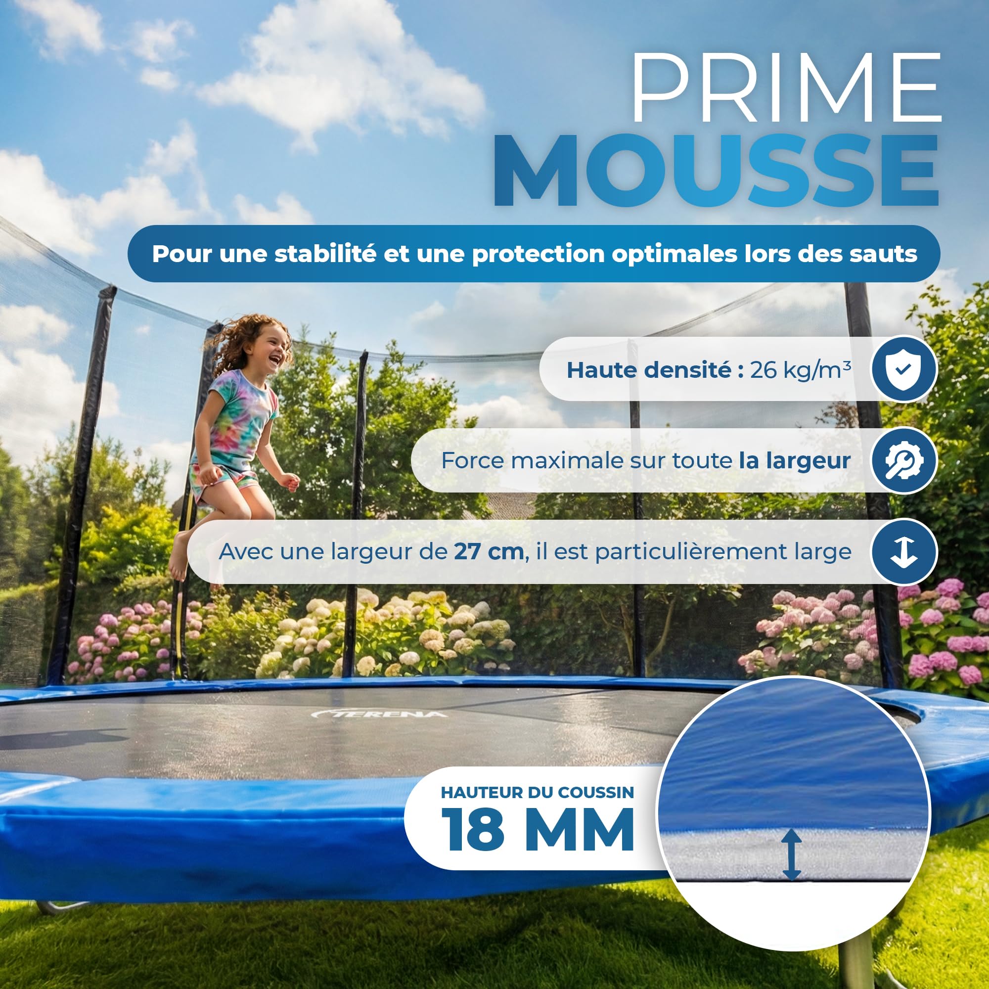 Coussin de Protection Coussin de Ressorts pour Trampoline, en PVC, Anti-UV, Bleu