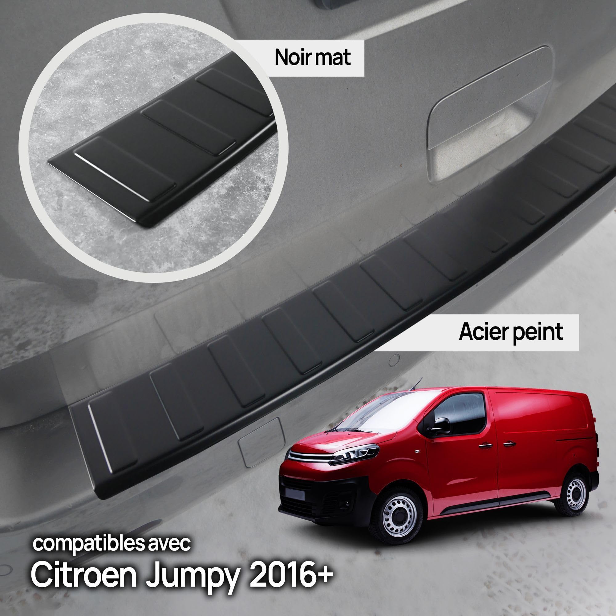 CHROMEMASTER| Protection de Pare-Chocs arrière | Compatible avec Citroen Jumpy 2016- | Acier Inoxydable Peint en Noir, Mat | Protection de seuil de Coffre pour protéger Votre Voiture des Rayures