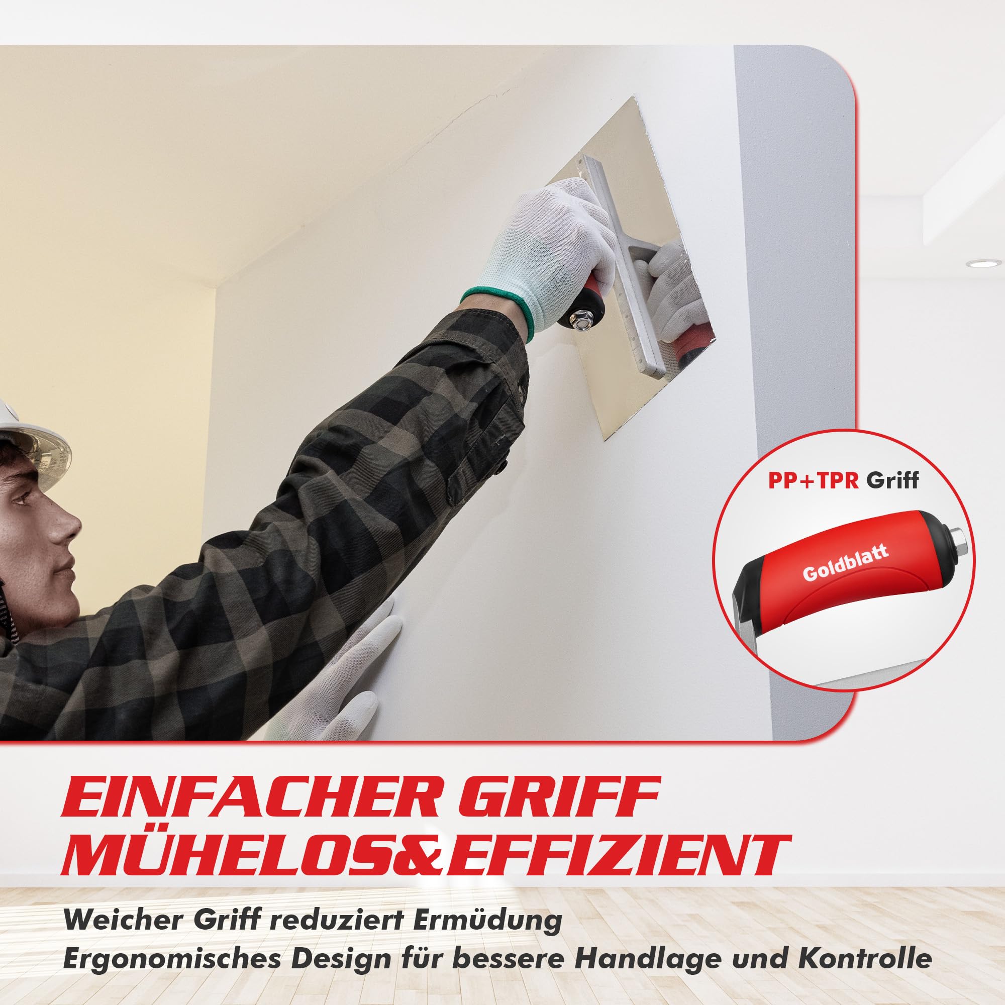 Goldblatt Glättekelle Edelstahl Kelle: Rostfreier Spachtel für Trockenbau und Finish, Robuste Nietenkonstruktion, Ergonomischer Griff, Flache Klinge, Ideal für Zement, Mörtel und Putze 280 x 130 mm